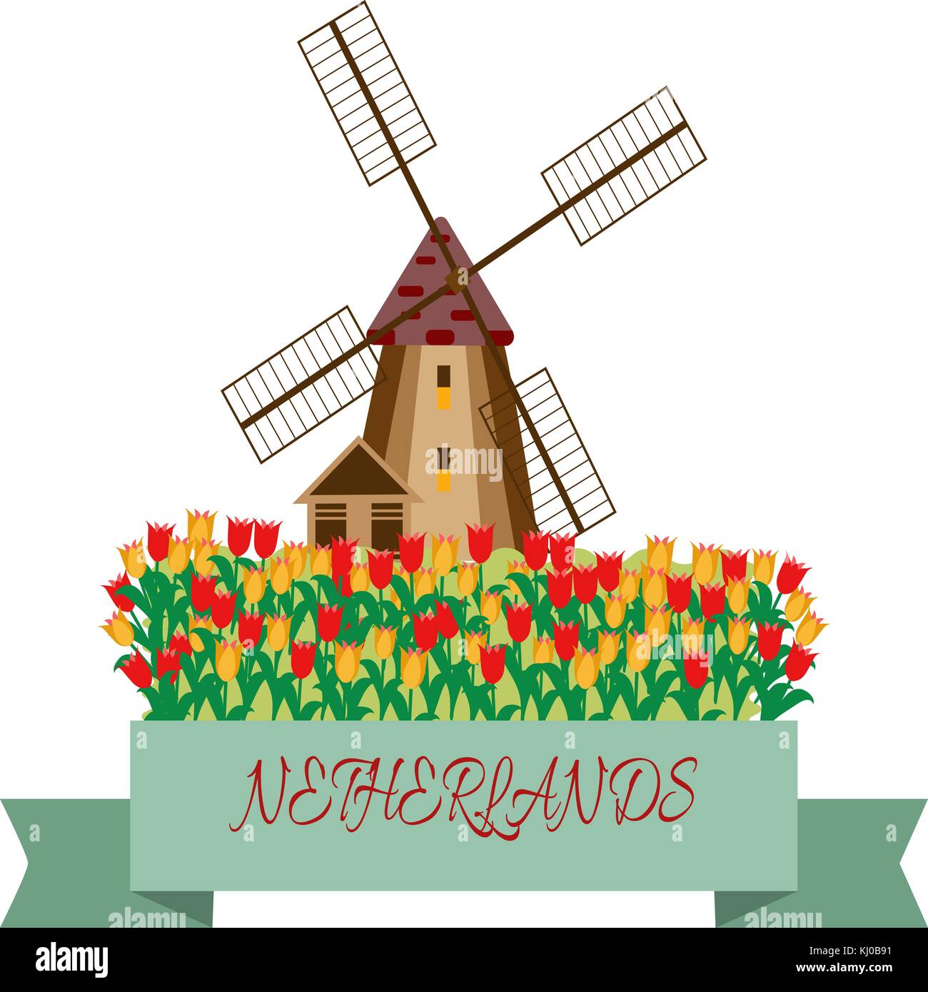 Farbige, Silhouette und Kontur Mühle auf einer isolierten weißen Hintergrund. Mühle in flacher Bauweise Stock Vektor