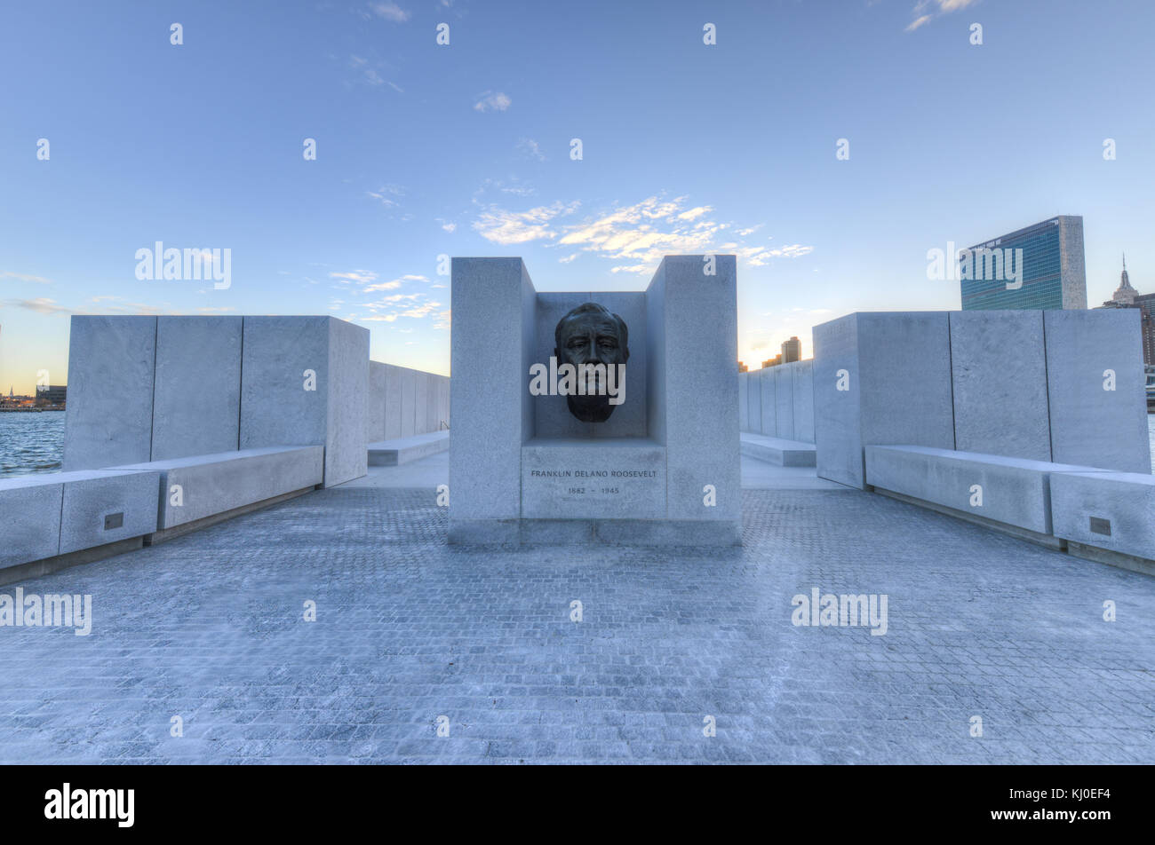 Der Franklin D Roosevelt vier Freiheiten Park ist ein vier Hektar große Gedenkstätte für d. Roosevelt in NYC, feiert die vier Freiheiten er artikuliert Franklin Stockfoto