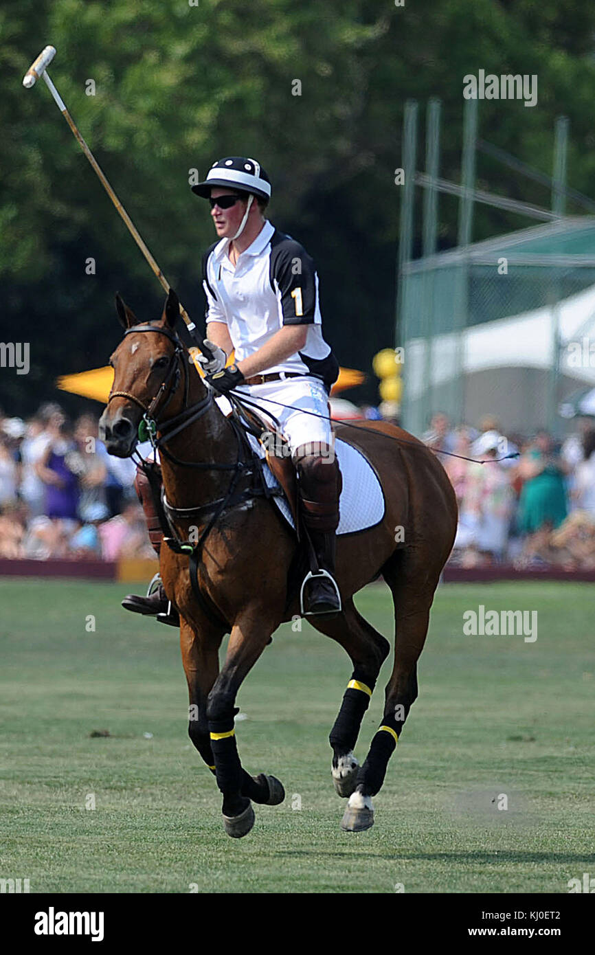 New York - Juni 27: Seine Königliche Hoheit Prinz Harry konkurriert während des 3. jährlichen Veuve Clicquot Polo Classic auf Governors Island am 27. Juni 2010 in New York City. Leute: Prinz Harry Stockfoto