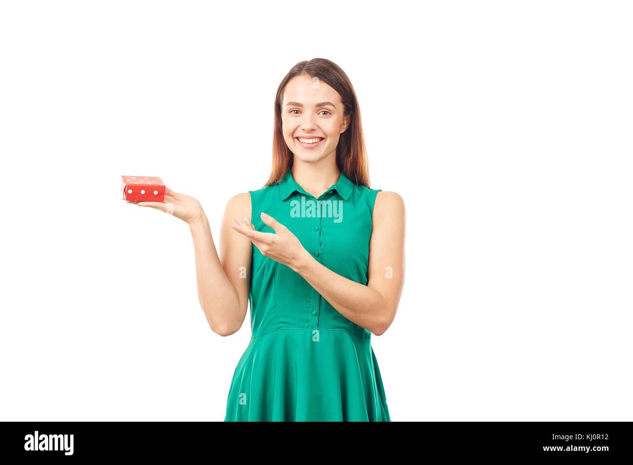 Frau mit kleinen Geschenkbox Stockfoto