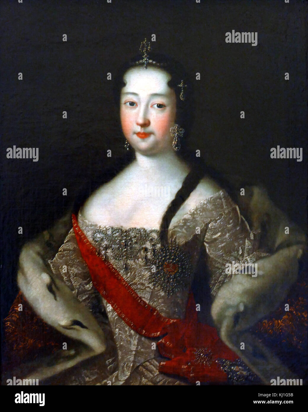 Portrait der Regent Sofia Alexeyevna (1657-1704). Kopie der ersten Hälfte des 19. Jahrhunderts aus einer früheren Portrait, von einem unbekannten Künstler. Öl auf Leinwand. Sophia Alexeyevna (1657-1704), regierte als Regent Russlands von 1682 bis 1689. Stockfoto