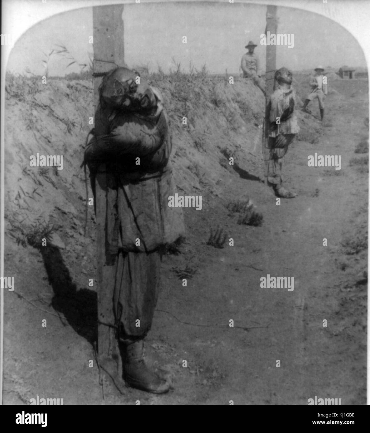 Chinesischen Boxer Gefangenen in Tientsin, China bei der Niederschlagung der Boxeraufstand 1901 ausgeführt Stockfoto