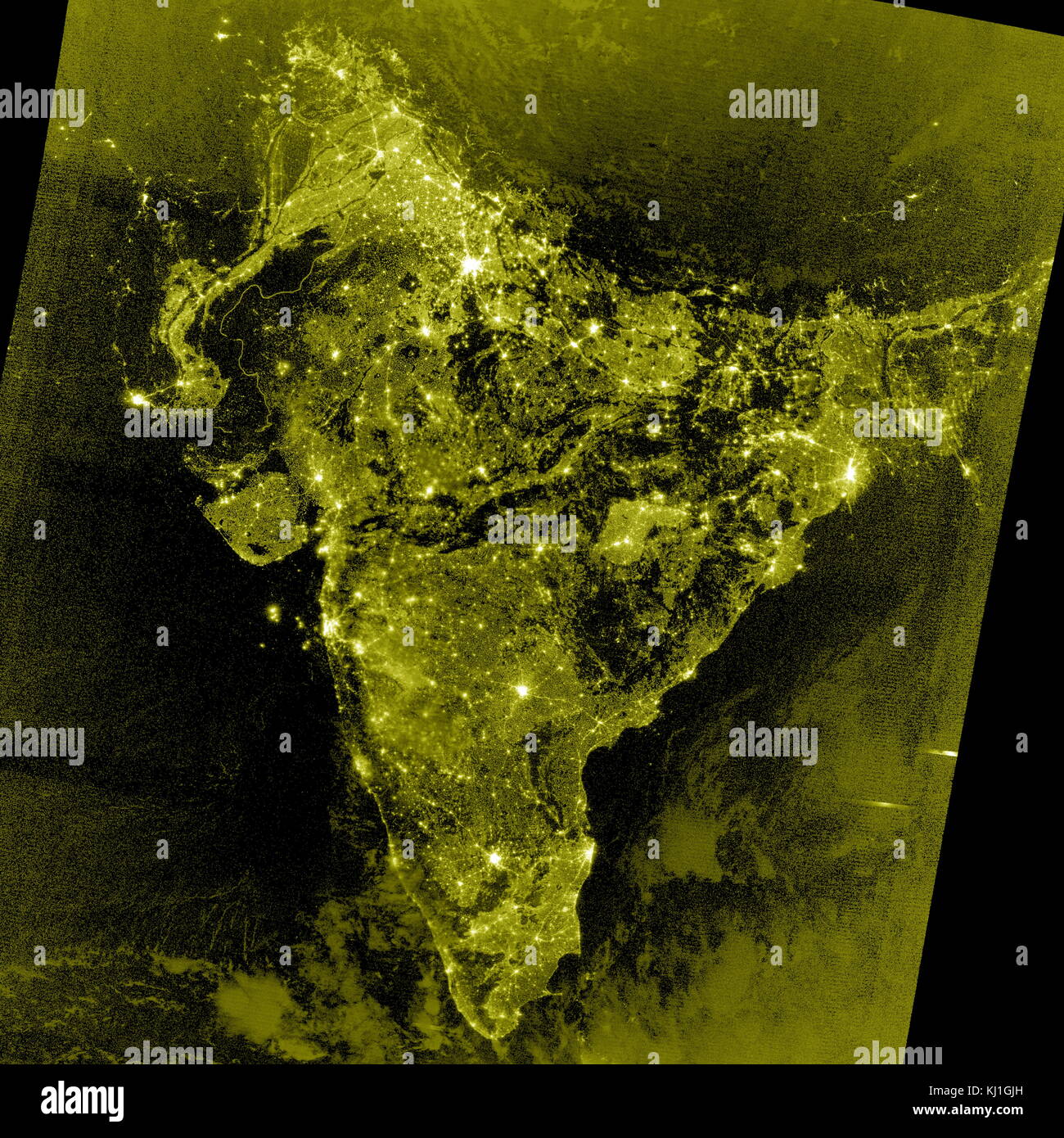 Die sichtbaren Infrarot Imaging Radiometer Suite (VIIRS) auf der Suomi NPP-Satelliten, der abendliche Blick auf das südliche Asien Indien in 2012 erfasst Stockfoto