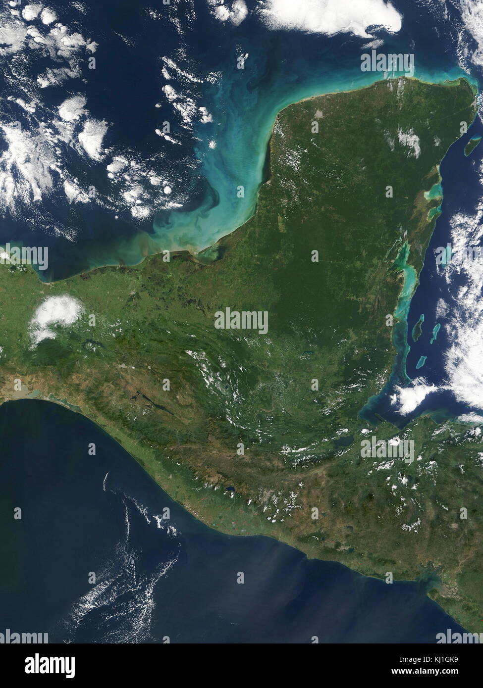 Die Halbinsel Yucatán (Spanisch: Peninsula de Yucatán), im Südosten Mexikos, trennt das Karibische Meer vom Golf von Mexiko, mit der nördlichen Küstenlinie auf der Yucatán-Kanal. Die Halbinsel liegt östlich des Isthmus von Tehuantepec, Nord-westlichen geographische Trennwand zwischen der Region Mittelamerika vom Rest von Nordamerika Stockfoto