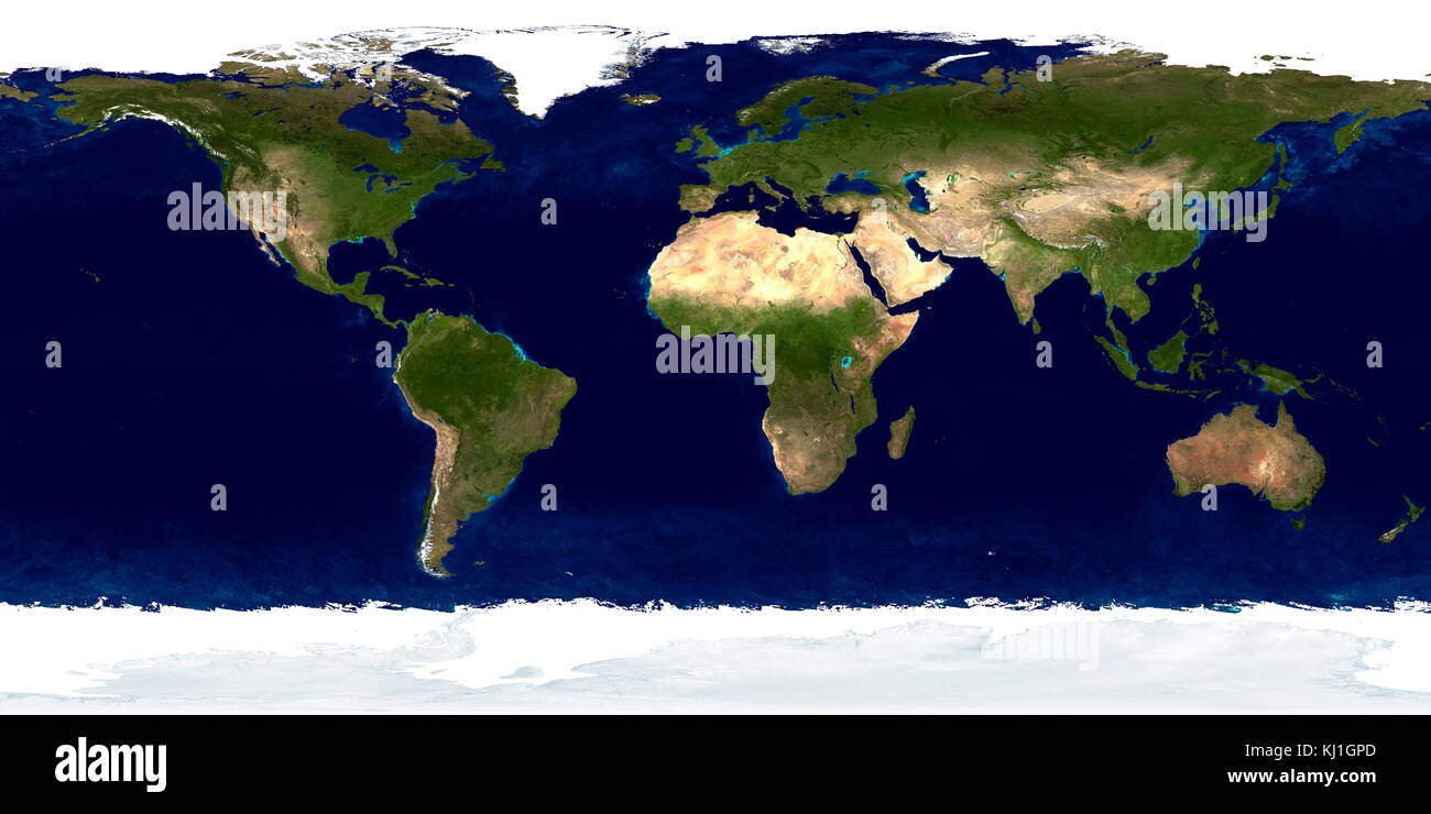 Detaillierte true-color Image der gesamten Erde. Mit einer Sammlung von satellitengestützten Beobachtungen, Wissenschaftler und Visualizer zusammengenäht Monate der Beobachtungen der Landoberfläche, Ozeane, Eis und Wolken in einen nahtlosen, true-color Mosaik von jeder Quadratkilometer (.386 -square mile) unseres Planeten. Diese Bilder sind frei von Pädagogen, Wissenschaftlern, Museen zur Verfügung, und die Öffentlichkeit. Viele der Informationen, die in diesem Bild enthaltenen kam aus einem einzigen Fernerkundung gerät - die NASA-Moderate Resolution Imaging Spectroradiometer, oder MODIS. Stockfoto