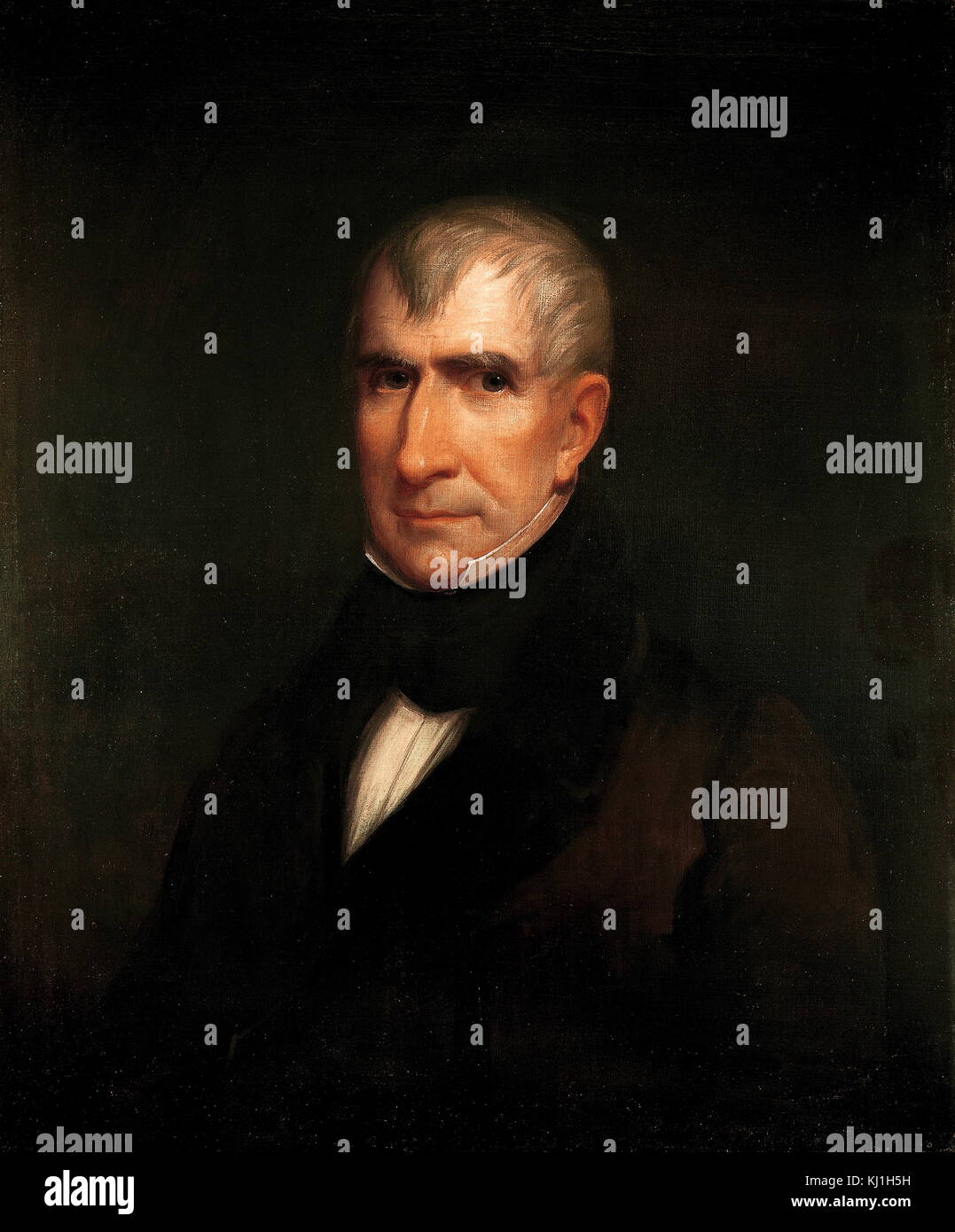 William Henry Harrison Sr. (1773 bis 4. April 1841) Präsident der Vereinigten Staaten (1841), ein amerikanischer Offizier, und der letzte Präsident geboren als britischer Staatsbürger. Er war 68 Jahre, 23 Tage alt zum Zeitpunkt seiner Eröffnung. Er starb an den Komplikationen von Pneumonie 31 Tage in seiner Amtszeit. Portrait von James Reid Lamm Stockfoto