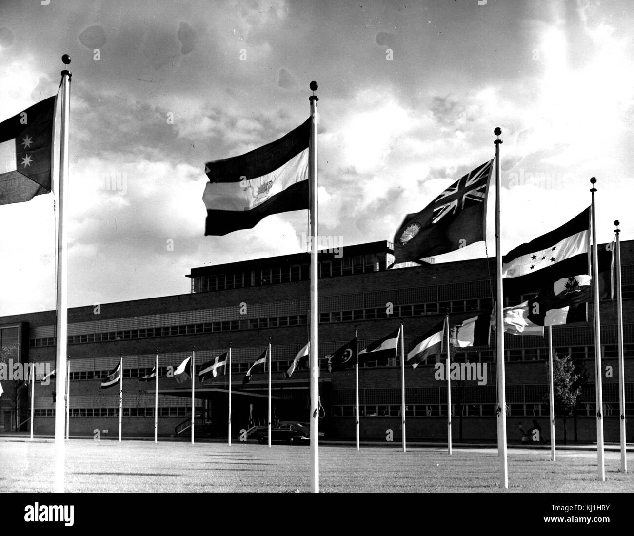 Foto von der Außenseite der Hauptsitz der Vereinten Nationen in New York. Vom 20. Jahrhundert Stockfoto