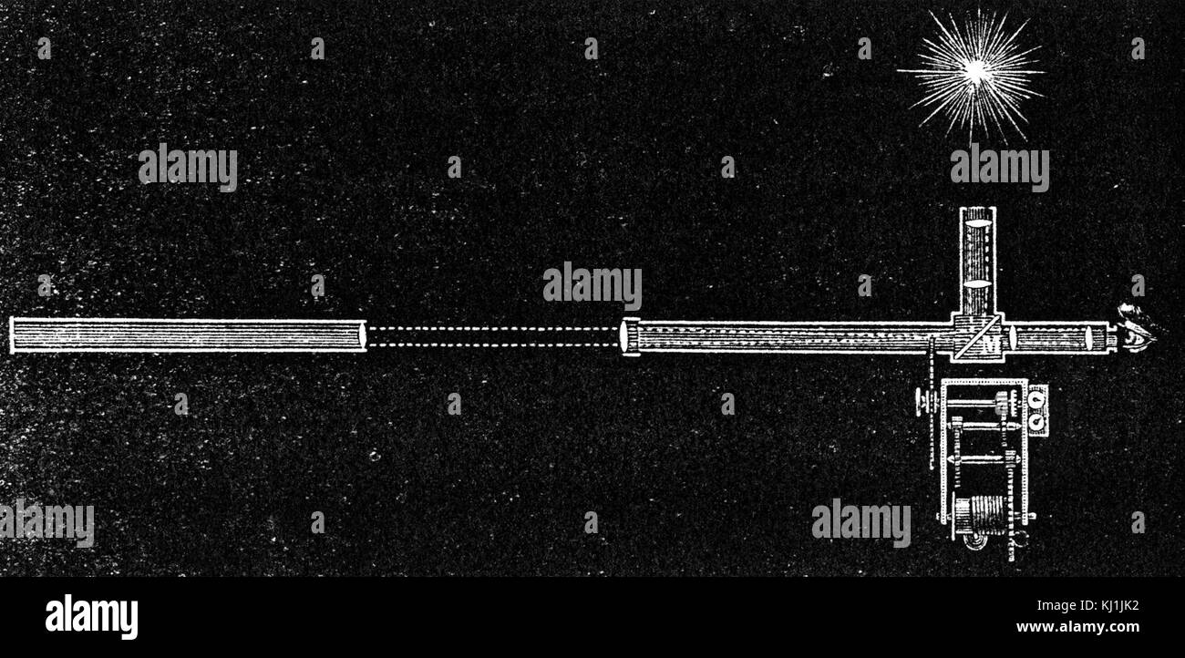 Gravur, Hippolyte Fizeau die Apparatur für die Bestimmung der Lichtgeschwindigkeit. Hippolyte Fizeau (1819-1896), ein französischer Physiker. Vom 19. Jahrhundert Stockfoto