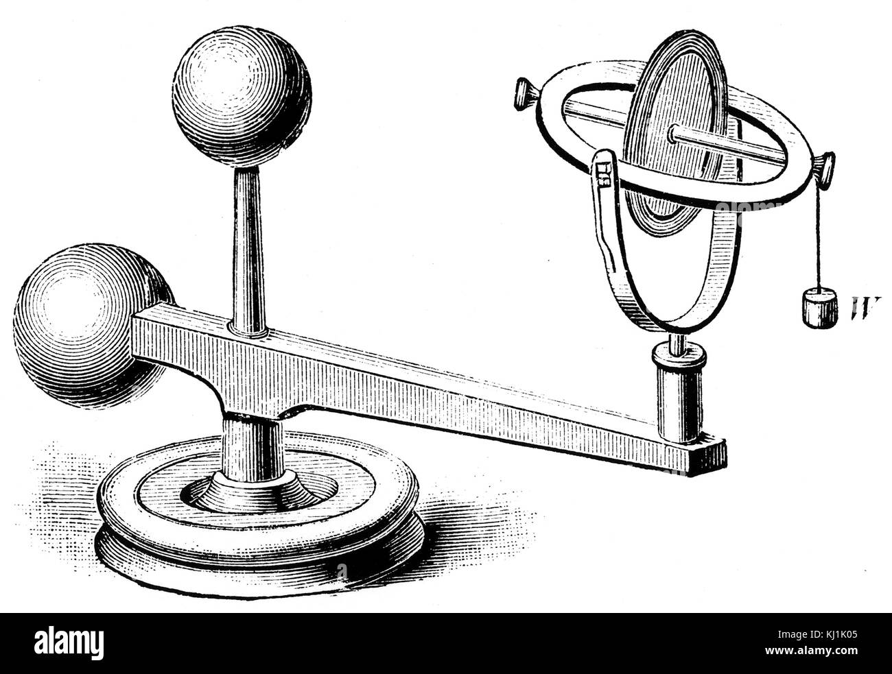 Gravur mit einem elektrischen Kreisel, ein Gerät, bestehend aus einem Rad oder Scheibe montiert, so dass es schnell um eine Achse, die sich kostenlos in Richtung zu ändern drehen können. Vom 19. Jahrhundert Stockfoto