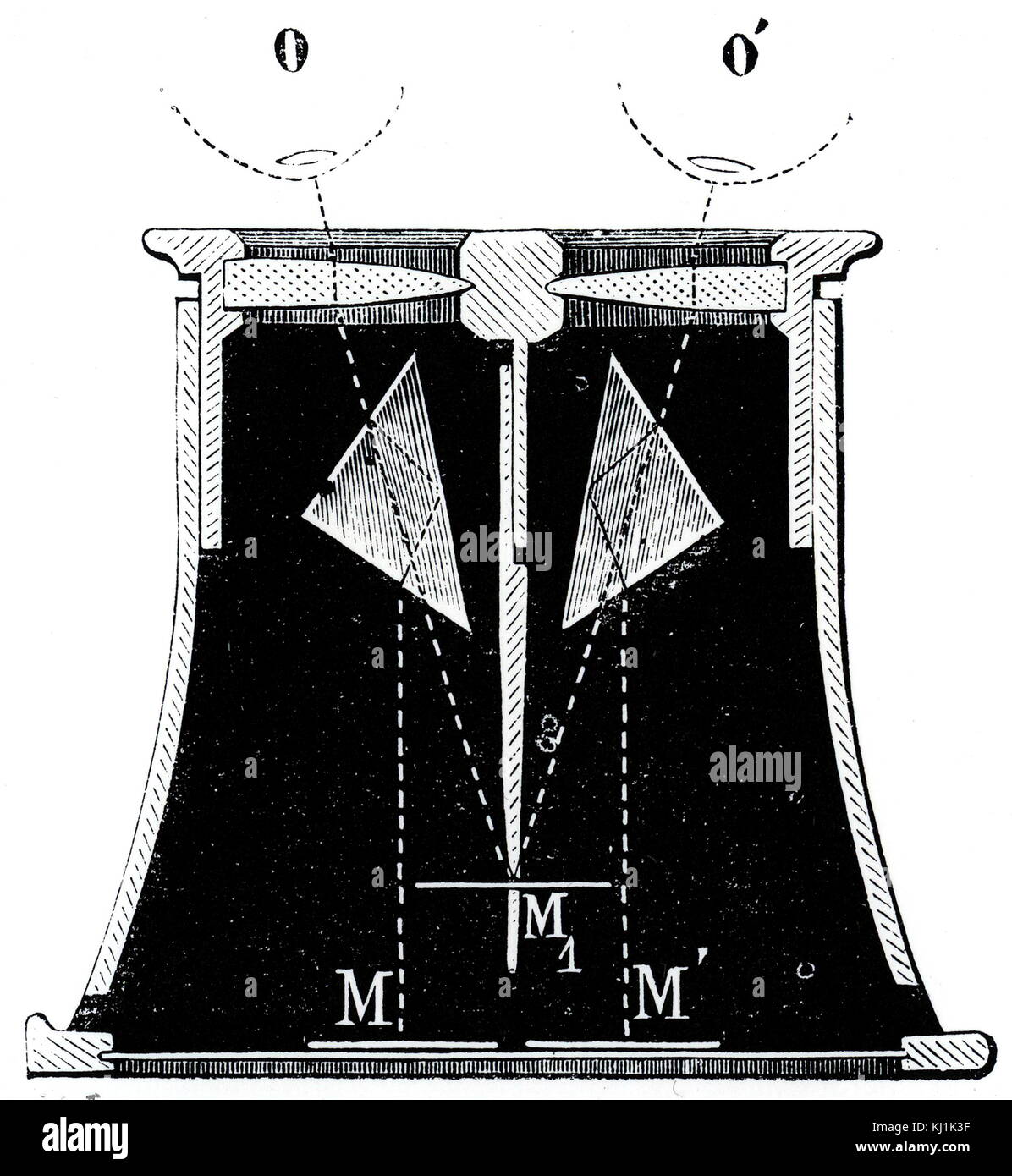 Kupferstich mit der Darstellung eines pseudoscope, einem binokularen optisches Instrument, das kehrt Tiefenwahrnehmung. Vom 19. Jahrhundert Stockfoto