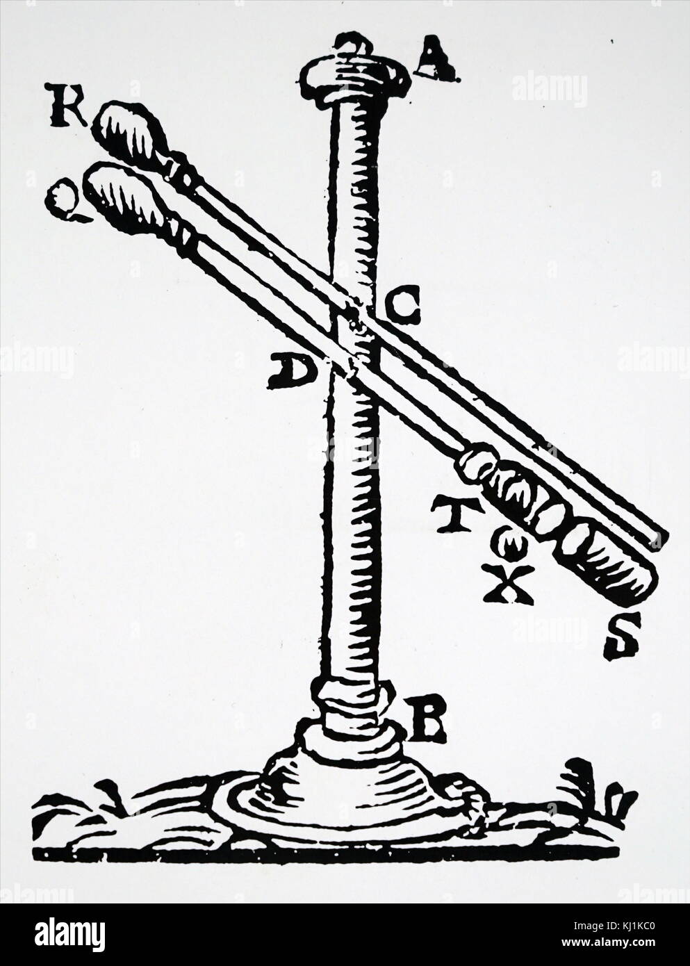 Gravur Darstellung der unaufhörlichen Bewegung durch Magnetismus und Gewichten. Vom 18. Jahrhundert Stockfoto