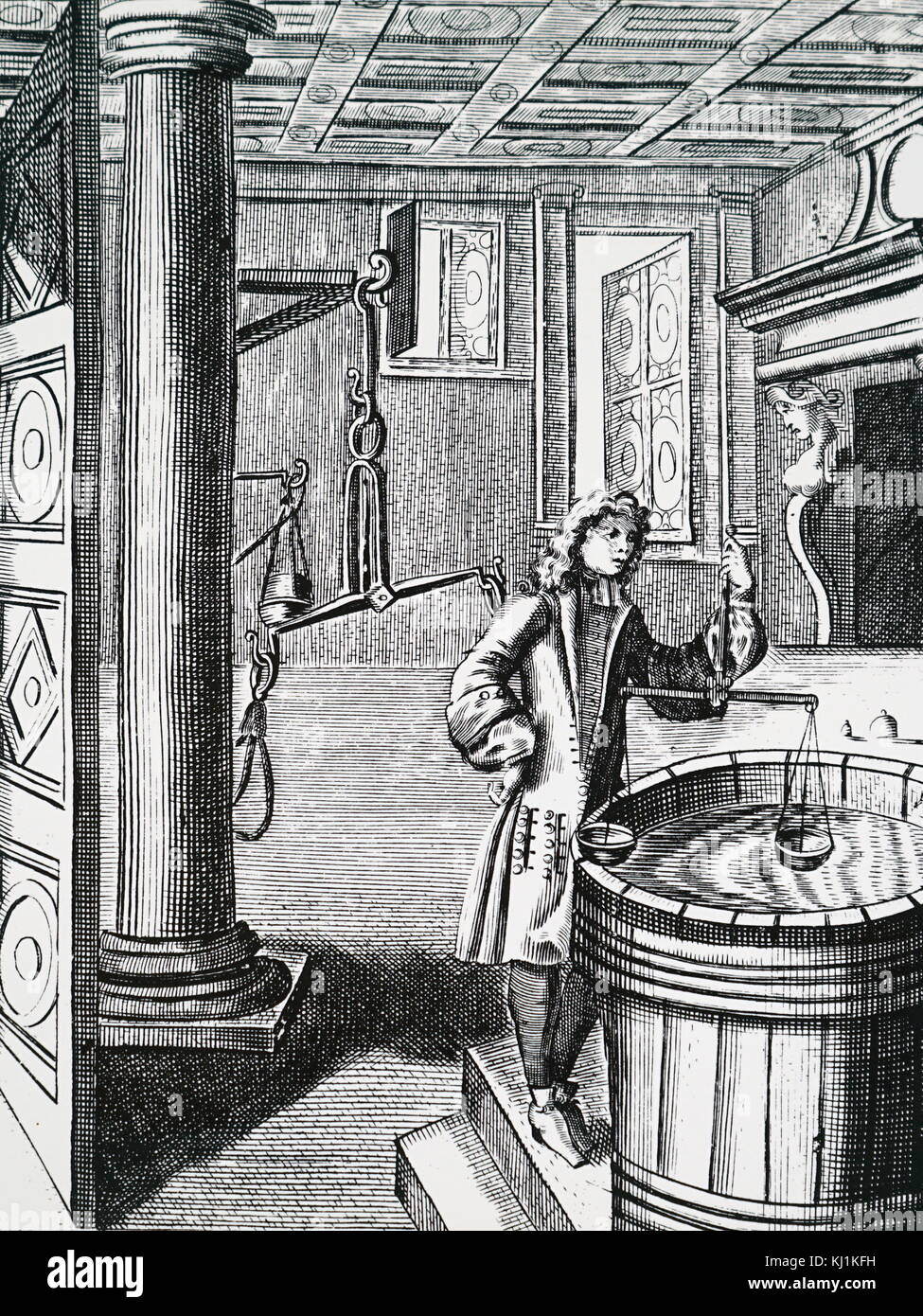 Frontispiz des Abschnitts "Von Statik Experimente" von Giambattista Della Porta (1535-1615) ein italienischer Gelehrter, universalgelehrten und Dramatiker, die in Neapel zu der Zeit der Wissenschaftlichen Revolution und der Reformation lebte. Vom 16. Jahrhundert Stockfoto