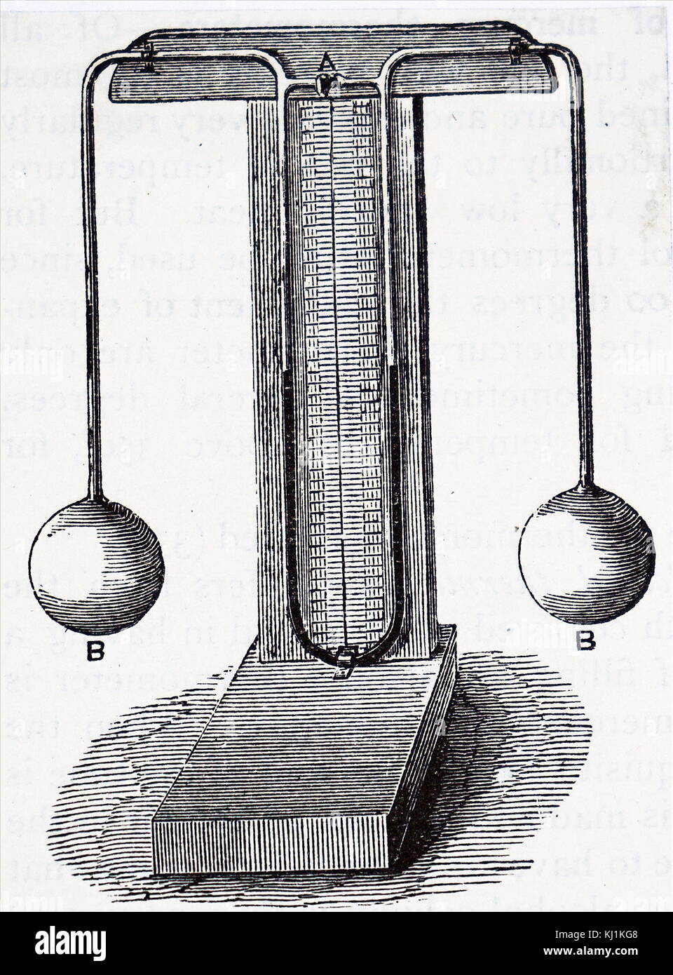 Kupferstich mit der Darstellung eines differential Thermometer, die für die Angabe der Temperaturen von zwei getrennte Flüssigkeiten verwendet werden würde. Vom 20. Jahrhundert Stockfoto