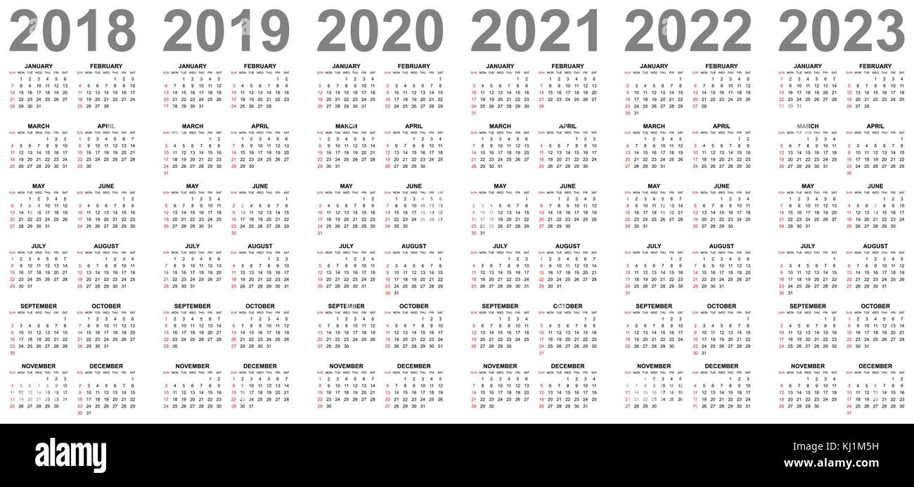 Einfache editierbare Vektor Kalender für das Jahr 2018 2019 2020 2021 2022 2023 sonntags im Roten erste Stock Vektor