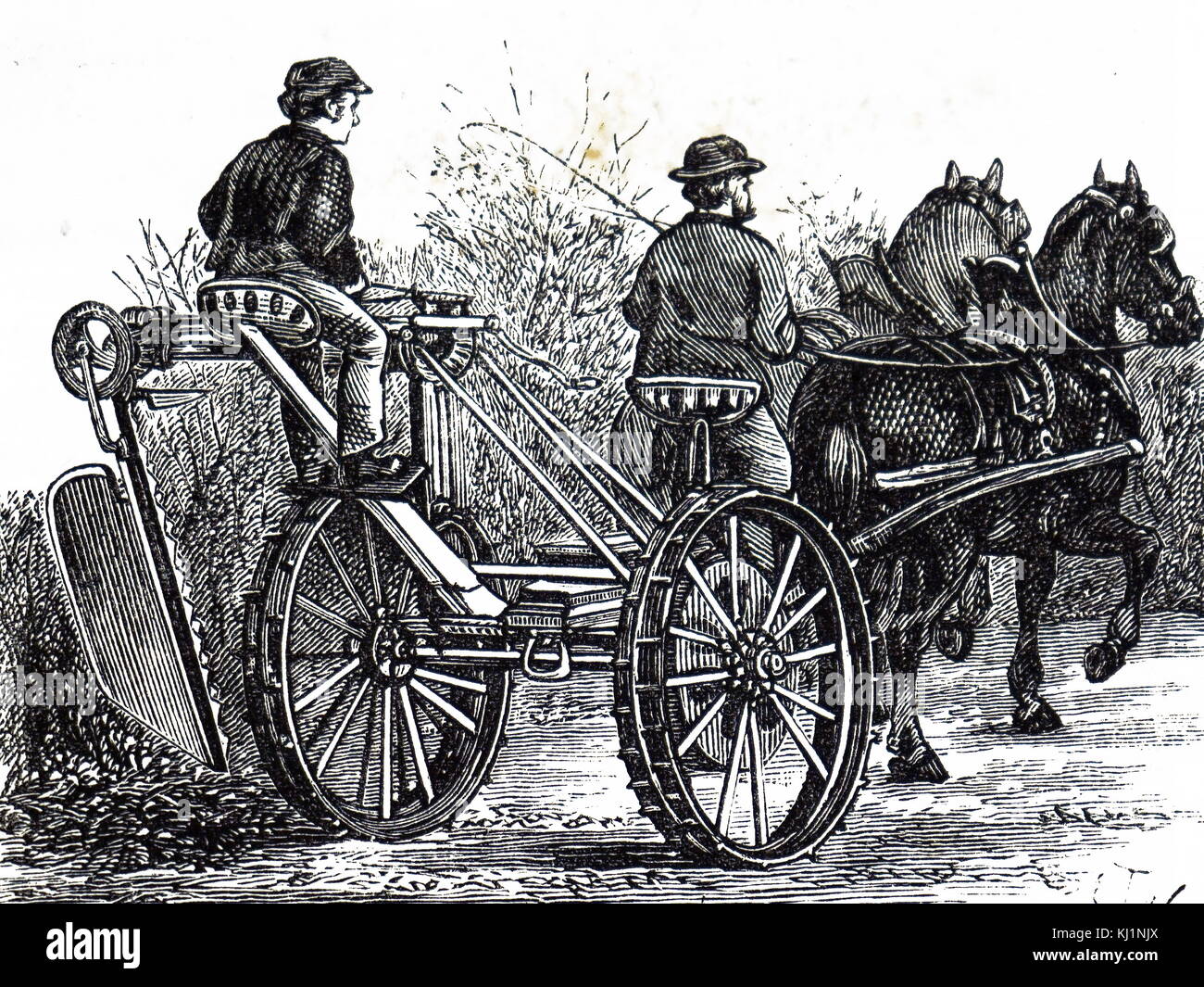 Gravur mit einem Pferdefuhrwerk hedge Schneidemaschine. Vom 19. Jahrhundert Stockfoto