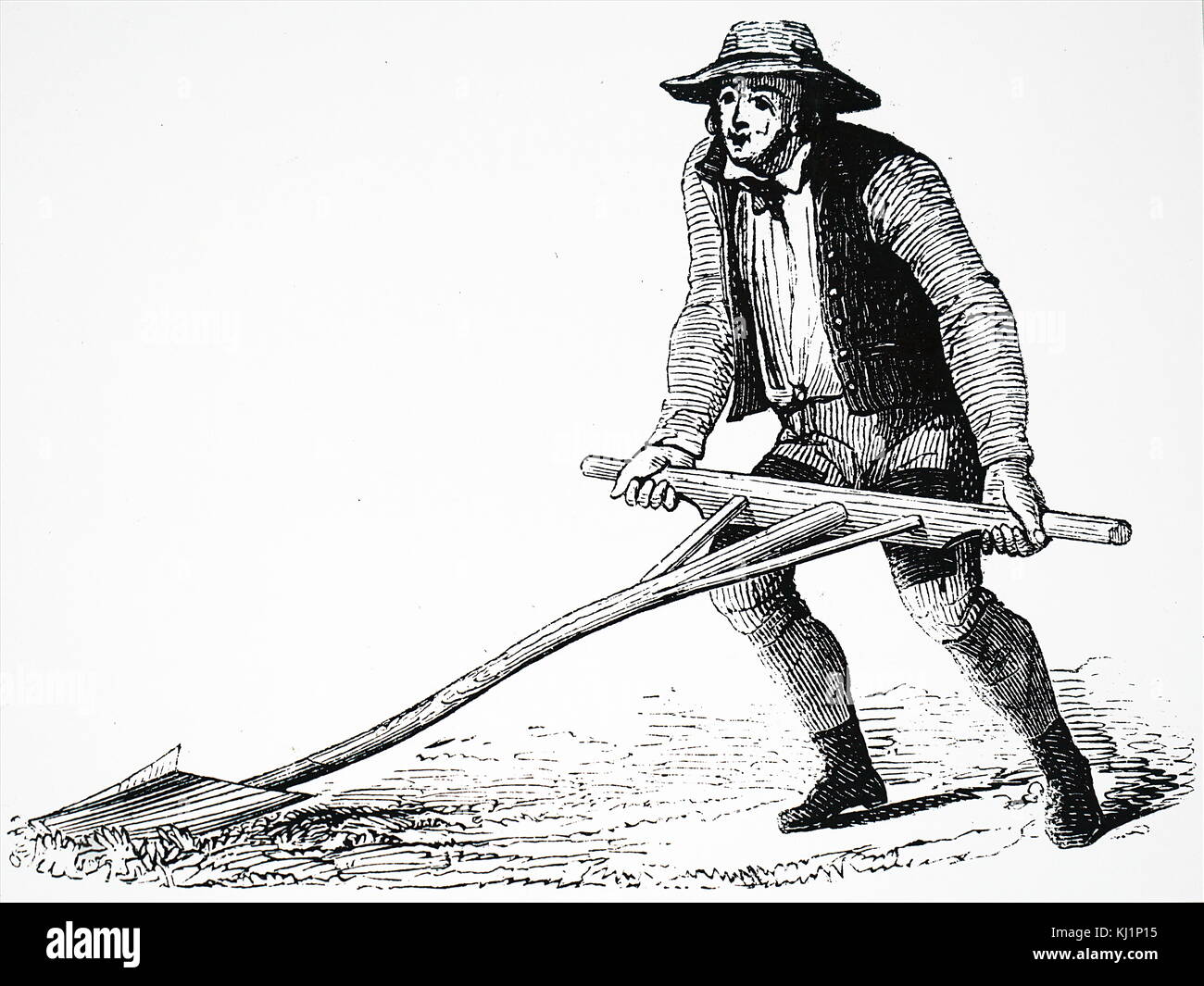 Gravur, ein Bauer mit einem mollebart, oder eine Nivellierung der Spaten. Vom 19. Jahrhundert Stockfoto