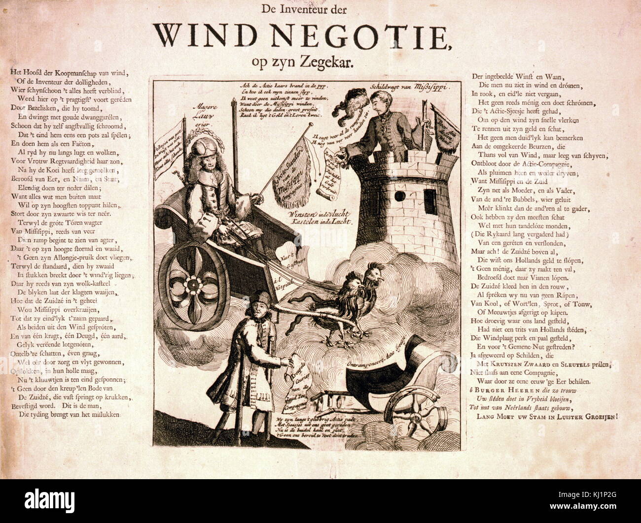 De inventeur der windnegotie, op zyn zegeka, 1720. graviert Satire auf den Mississippi und andere finanzielle Blasen von 1720; aus einer Sammlung niederländischer Satiren auf diese Systeme Stockfoto
