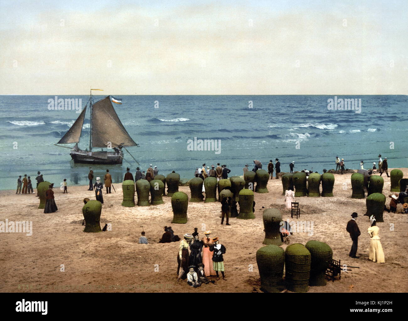 Fotomechanischen drucken auf 1900 datiert, mit der Darstellung der Strand von Scheveningen, Holland Stockfoto