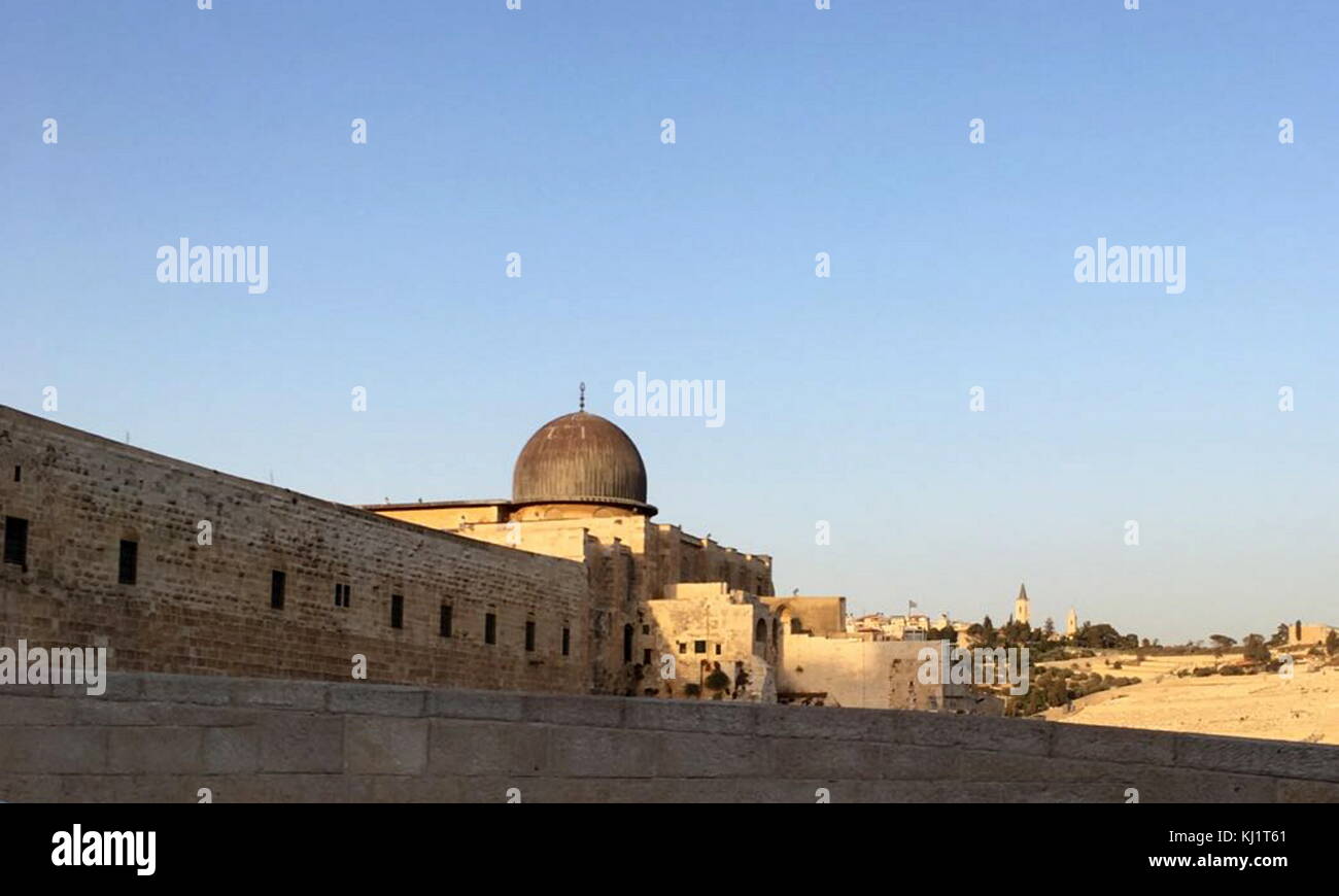 Blick auf den Tempelberg und die Moschee von El Aqsa, Jerusalem, Israel Stockfoto