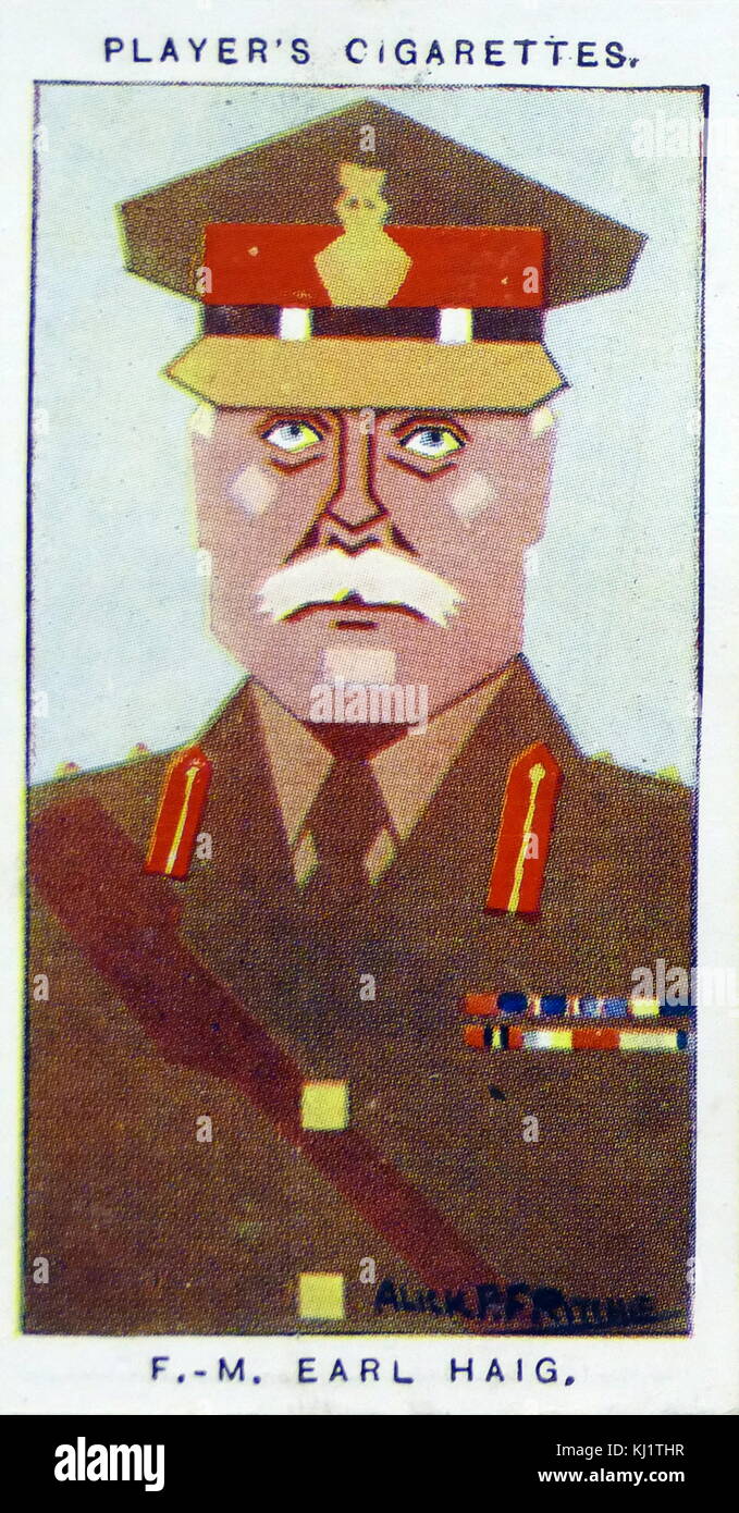 Zigarette card Player's, Feldmarschall Douglas Haig, (1861-1928), Offizier der britischen Armee. Während des Ersten Weltkrieges, die er der British Expeditionary Force (BEF) an der Westfront von Ende 1915 befohlen bis zum Ende des Krieges. Er war Kommandant in der Schlacht an der Somme. Vom 20. Jahrhundert Stockfoto
