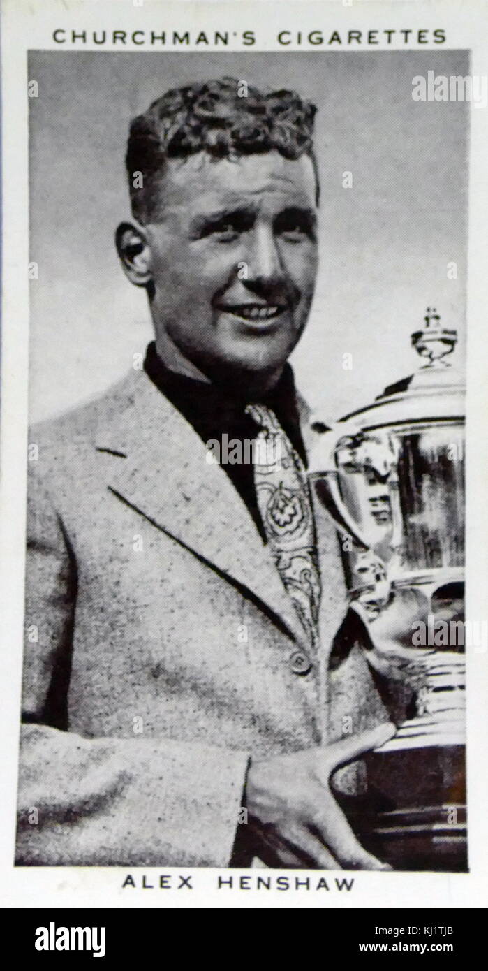 Churchman Könige von Geschwindigkeit Serie zigarette Karte Darstellung von Alexander Adolph Dumfries Henshaw (1912-2007) war ein britischer air Racer in den 1930er Jahren und ein Testpilot für Vickers Armstrong während des Zweiten Weltkriegs. Vom 20. Jahrhundert Stockfoto
