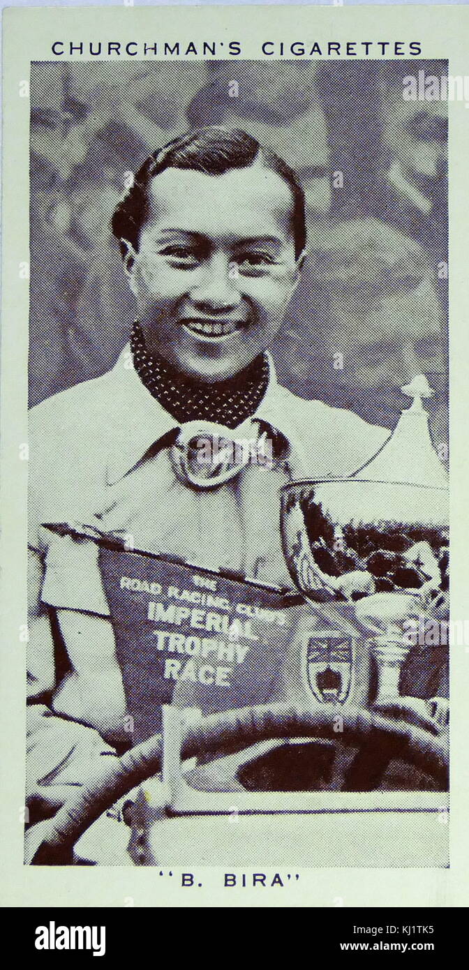Churchman Könige von Geschwindigkeit Serie zigarette Karte Birabongse Bhanudej Bhanubandh, Prince (1914-1985), besser bekannt als Prinz Bira von Siam (heute Thailand) oder seinem Nom de Kurs B. Bira, war die erste und bleibt die einzige Thai in der Formel 1 zu fahren. Vom 20. Jahrhundert Stockfoto
