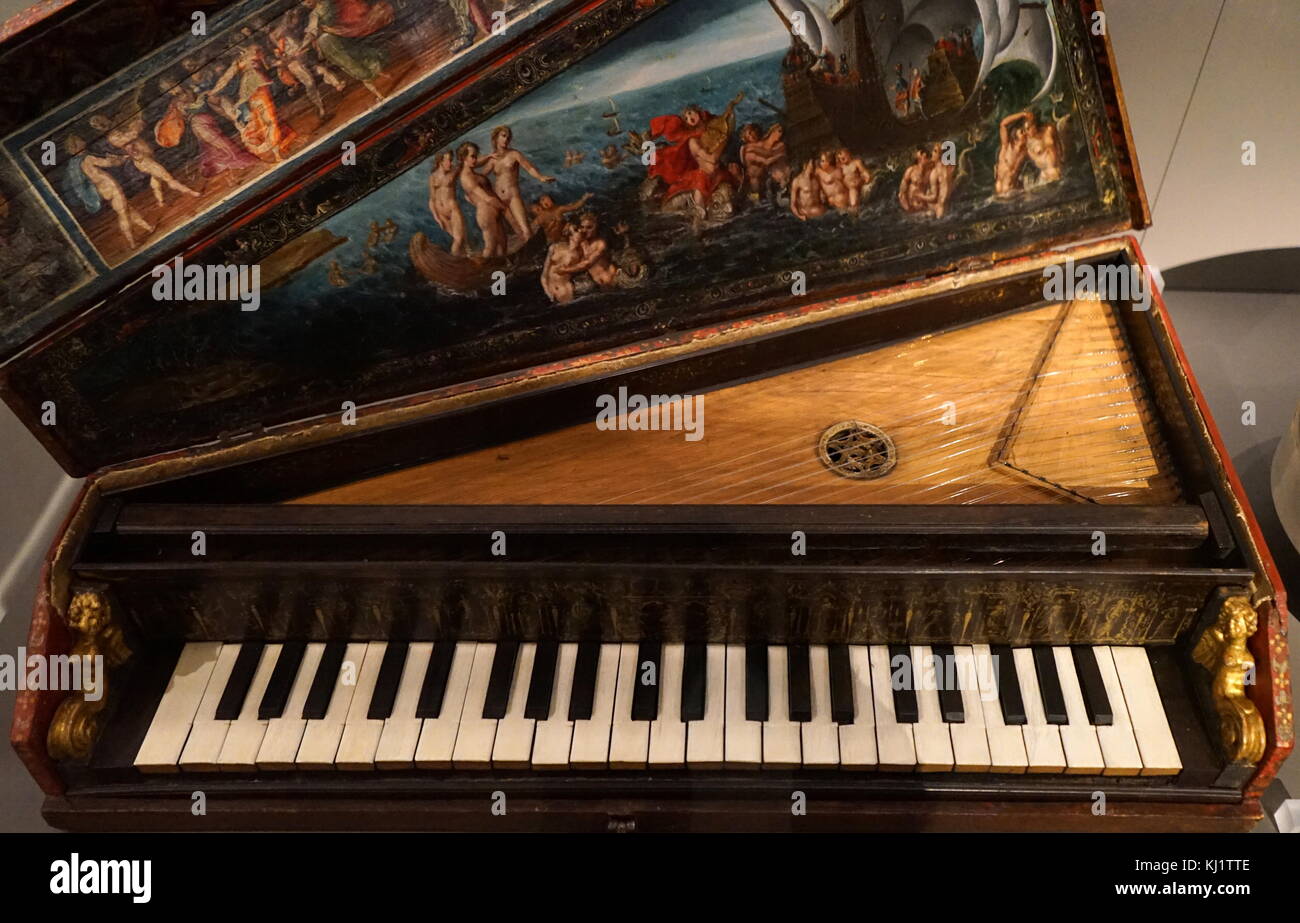 Eine Oktave Spinett, ein tragbares Keyboard instrument, aus Italien. Vom 17. Jahrhundert Stockfoto