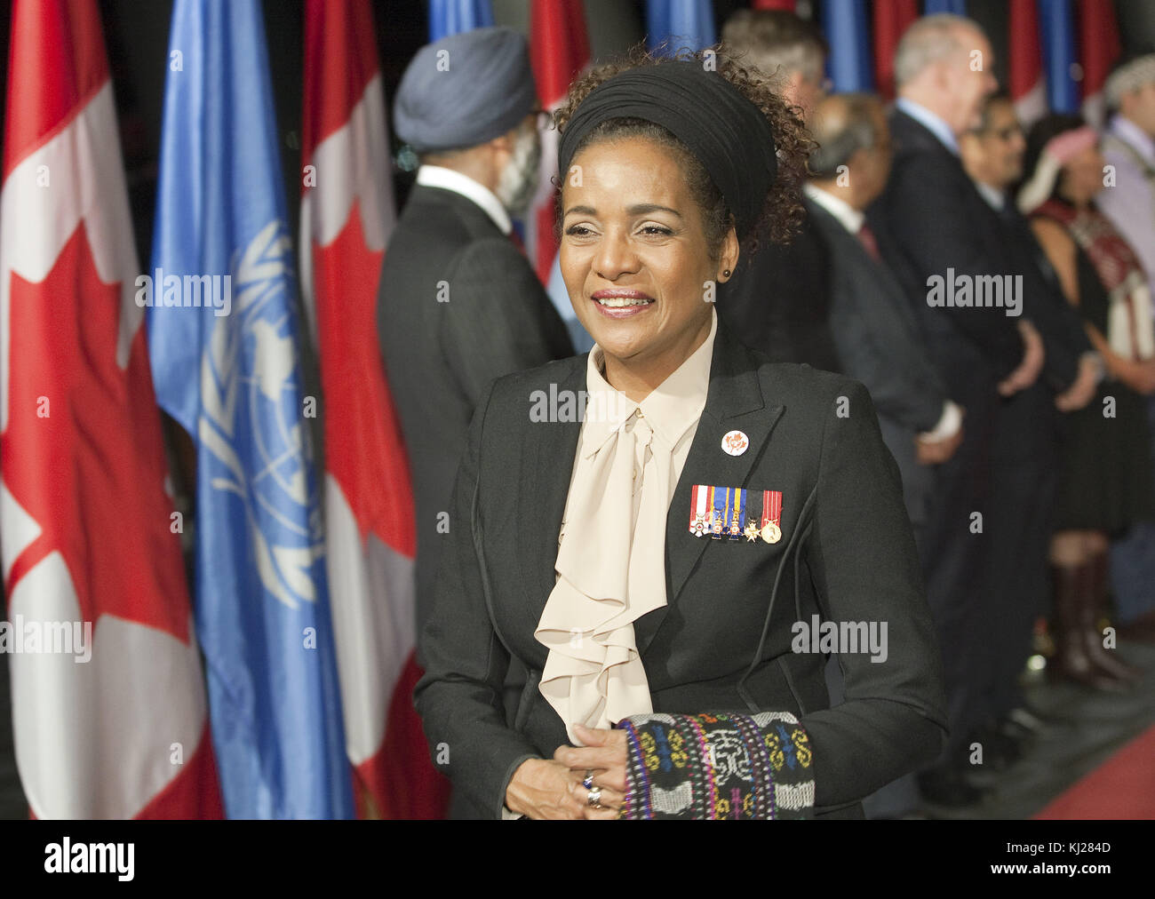 27. Juni 2015 - Vancouver, BRITISH COLUMBIA, KANADA - KANADAS Michaelle Jean, Generalsekretärin der Organisation Internationale de la Francophonie, kommt zu den Delegationsleitern. Begrüßung auf der UN-Friedenssicherungs-Verteidigungsministerkonferenz 2017 in Vancouver, British Columbia, 14. November 2017. Die Veranstaltung findet bis zum 15. November 2017 statt. Heinz Ruckemann/Zuma Press (Foto: © Heinz Ruckemann via ZUMA Wire) Stockfoto