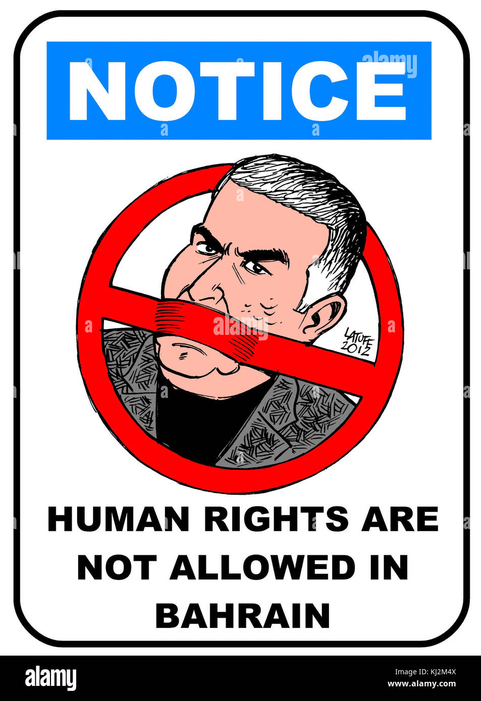 Politische Karikatur von Carlos Lattuf auf Nabeel Rajab Festnahme 2 Stockfoto