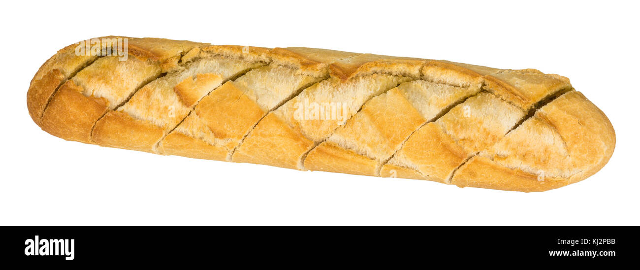 Köstlich duftenden Snack der goldenen Farbe. knusprigen Baguette in Scheiben geschnitten, gefüllt mit Kräutern und Butter. auf weißem Hintergrund. Stockfoto