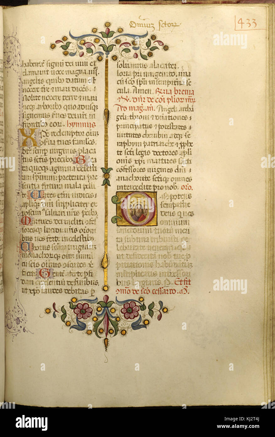 Ein Blatt aus einem Breviar von Benedetto Bordon, das die offene Vorderseite zeigt, befindet sich in der Walters-Sammlung, ein bedeutendes Beispiel religiöser Kunst aus der Renaissance. Stockfoto