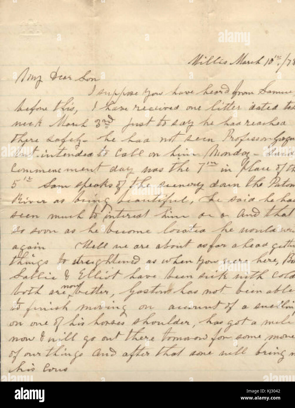 Ein Brief von Anson Jones, dem letzten Präsidenten der Republik Texas, an Oliver Cromwell. Die Korrespondenz liefert einen historischen Kontext über die frühe politische Geschichte von Texas. Stockfoto