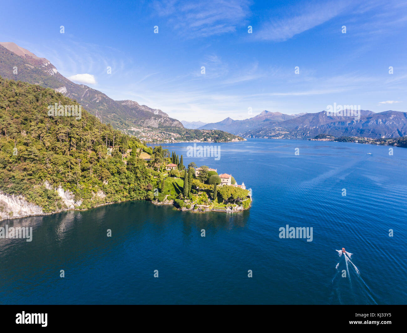 Comer See, Villa Balbianello, berühmte touristische Ziel in Italien. Luxury Home vor dem See Stockfoto