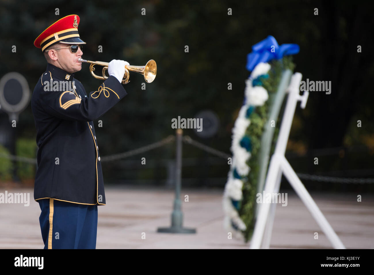 Vertreter der Washington Oxi Day Foundation legen einen Kranz am Grabmal des Unbekannten Soldaten auf dem Arlington National Cemetery (22388930599) Stockfoto