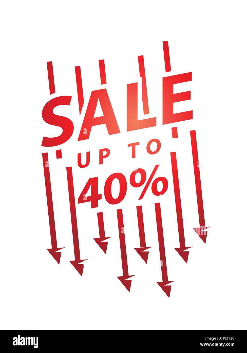 Verkauf von bis zu 40 Prozent mit Pfeilen, Icon Design, auf weißem Hintergrund. Stock Vektor