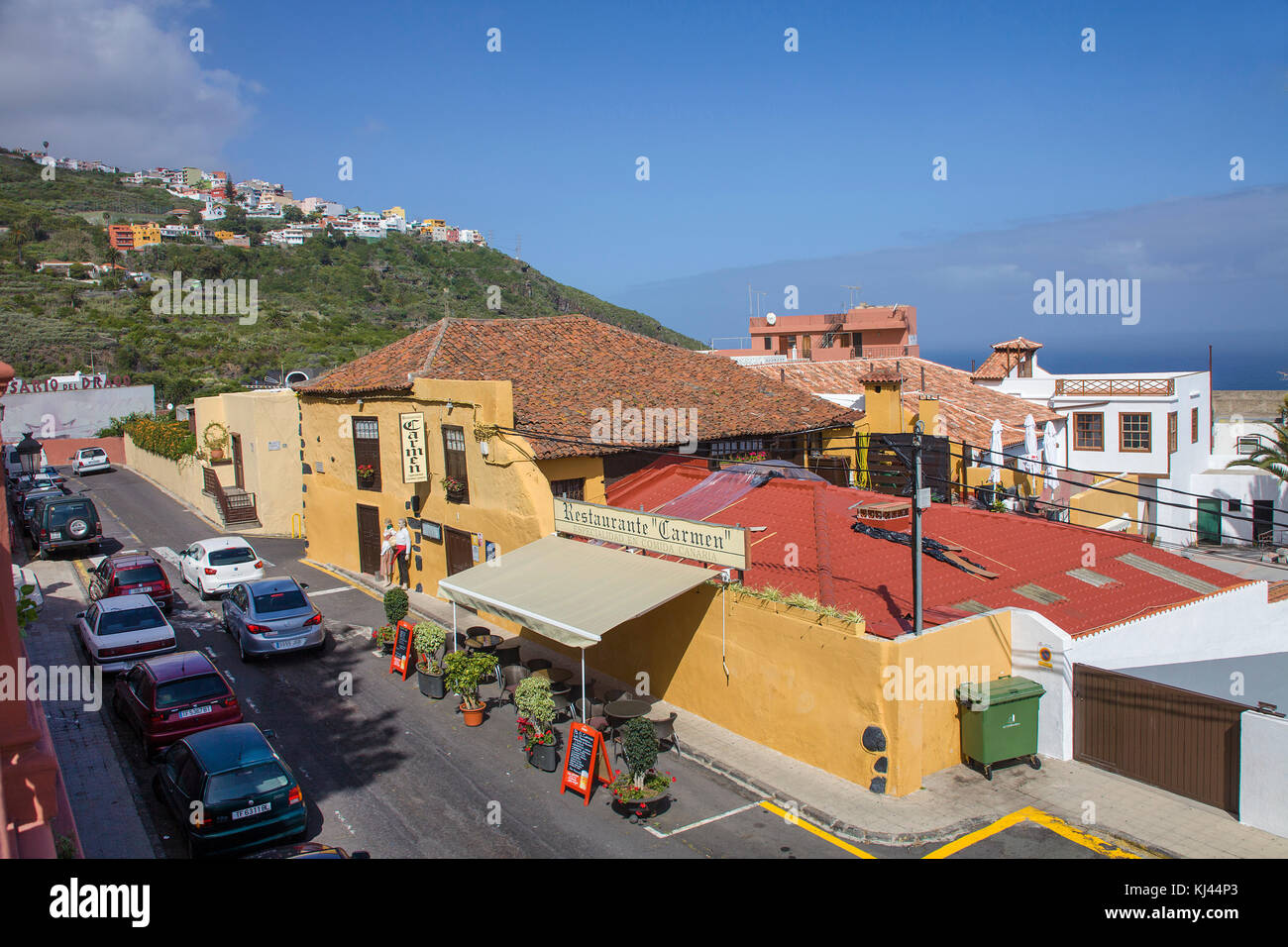 Restaurant an einer Straße, Icod de los Vinos, Teneriffa, Kanarische Inseln, Spanien Stockfoto