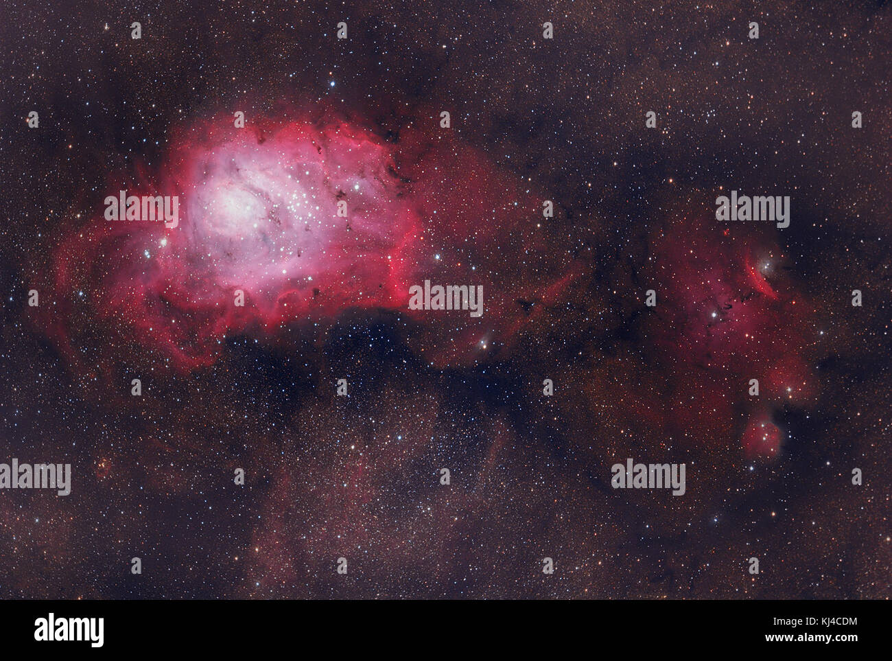 M8 Lagoon Nebula und NGC 6559 Stockfoto