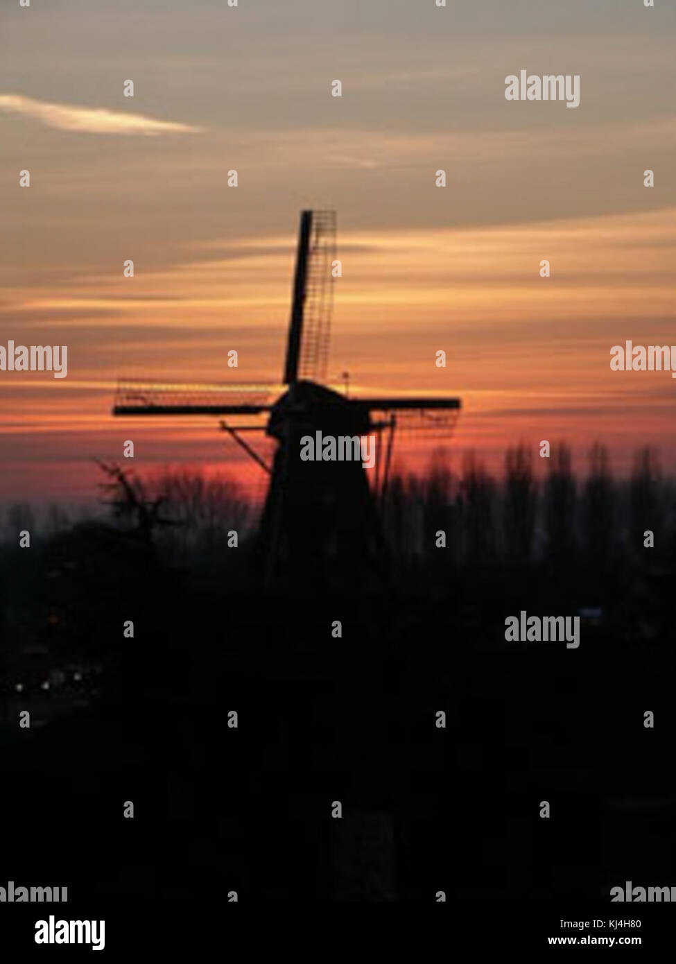 Molen de Valk zonsondergang Winter 05 Web Stockfoto