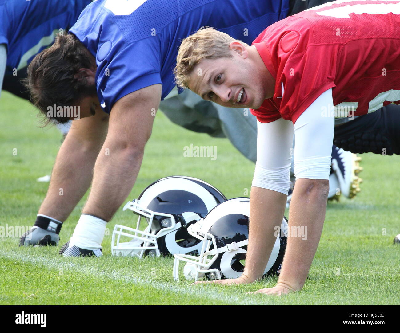 NFL Los Angeles Rams Press Conference und Training im Pennyhill Park, Bagshot, vor ihrem Spiel der NFL UK International Series gegen Arizona Cardinals im Twickenham Stadium mit: Jared Goff Where: London, United Kingdom Wann: 20 Oct 2017 Credit: WENN.com Stockfoto