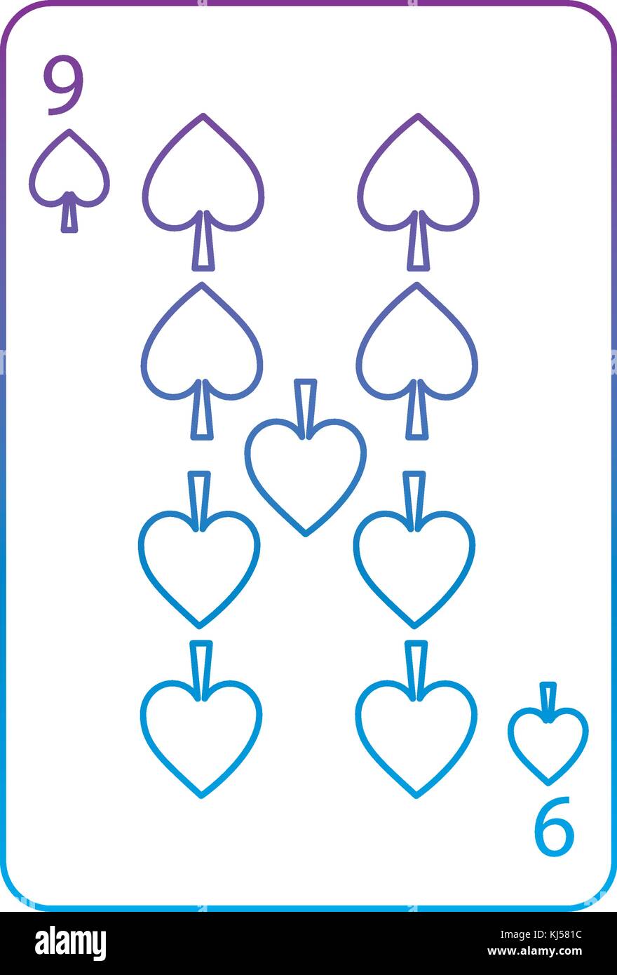 Neun Pik französische Spielkarten zugehörige Symbol Symbol Bild Stock Vektor