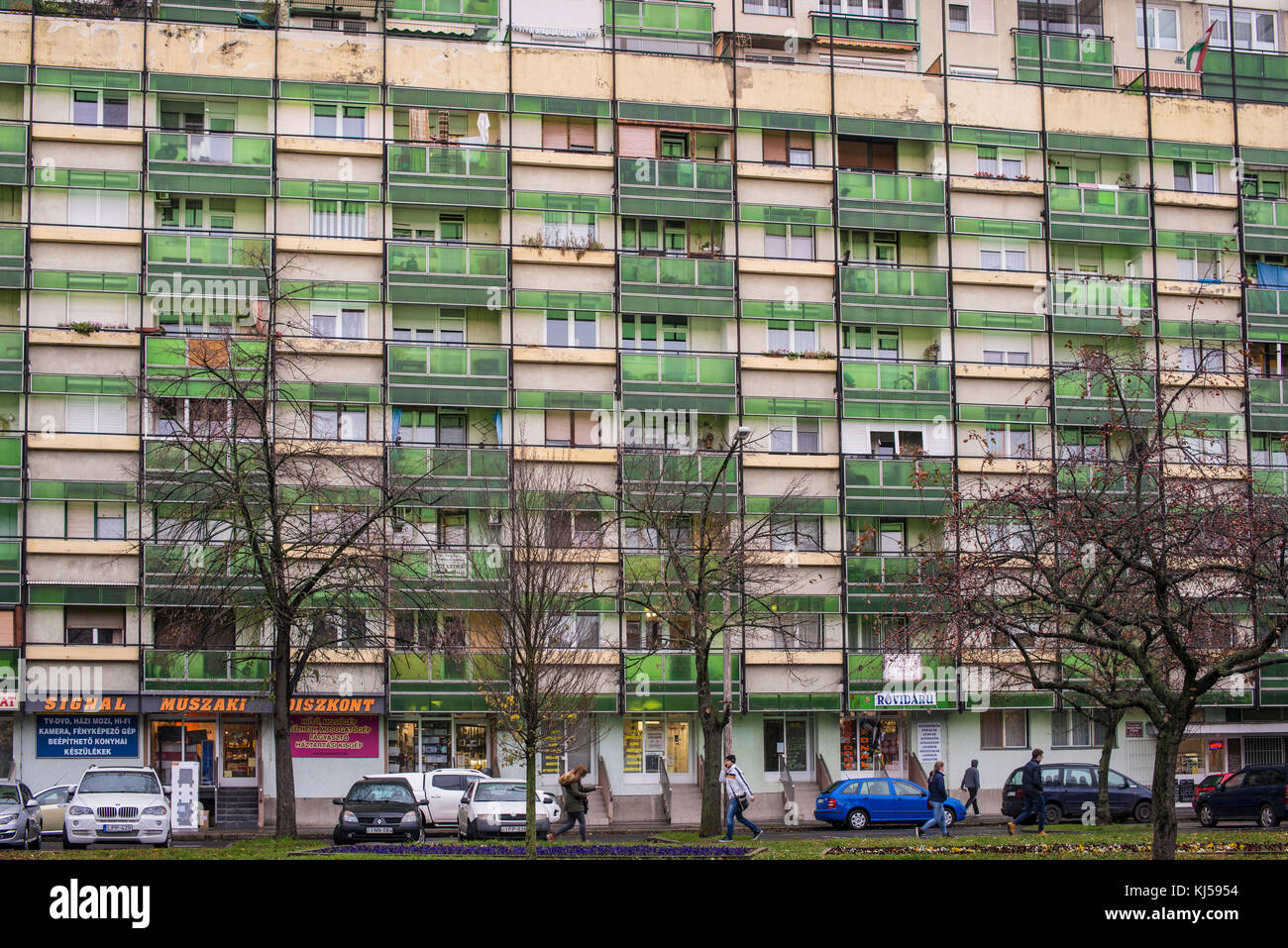 Wohnblock aus der Sowjetzeit, Debrecen, Ungarn Stockfoto