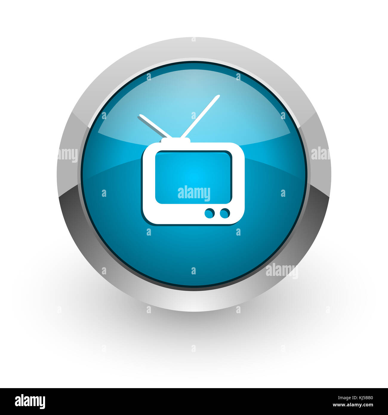 Tv blau silber metallic Chrom Grenze Web und Handy Symbol auf weißem Hintergrund mit Schatten Stockfoto