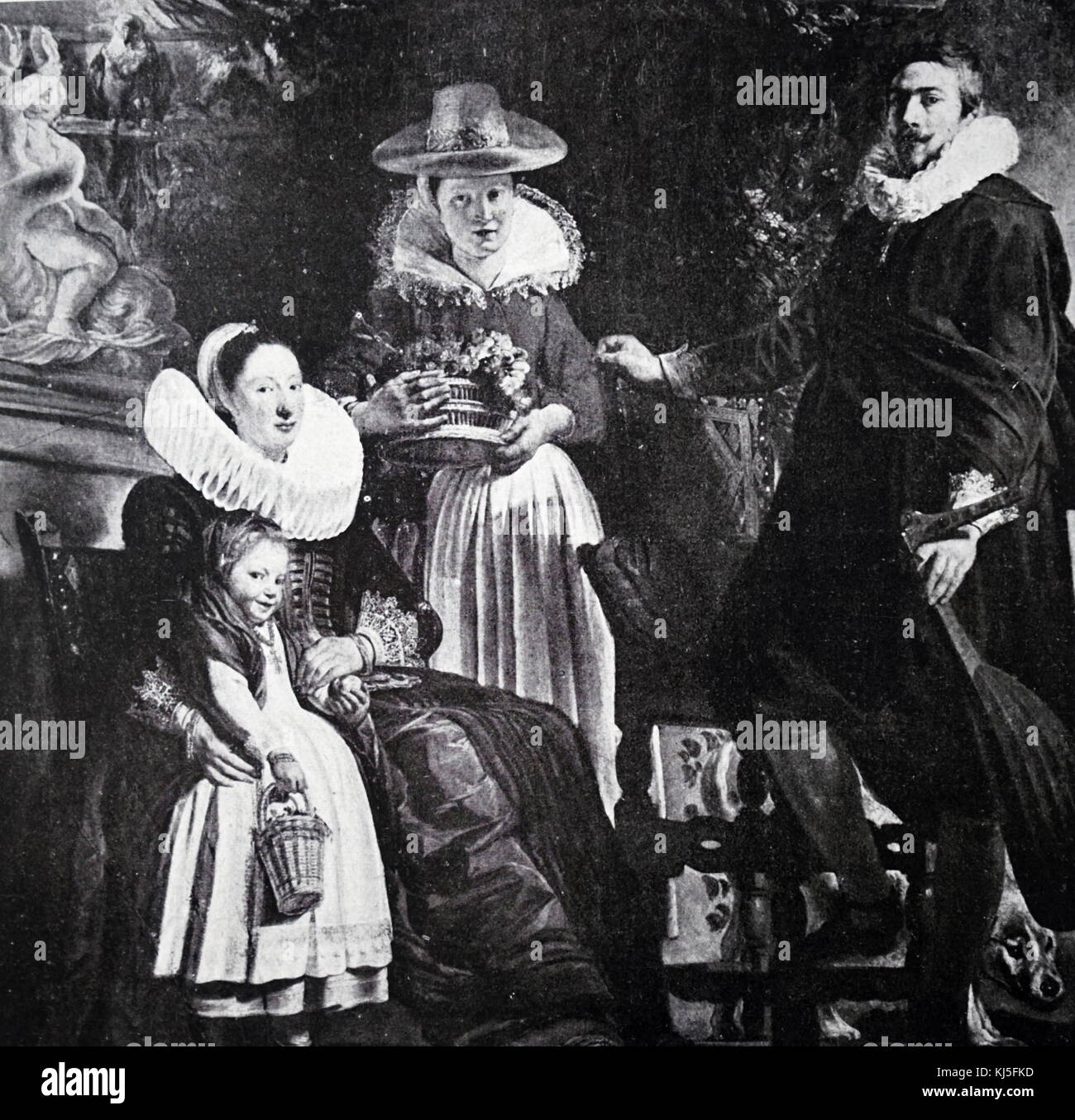 Gemälde mit dem Titel "Die Familie Jordaens im Garten' von Jacob Jordaens (1593-1678) ein flämischer Maler, Zeichner und tapestry Designer. Vom 17. Jahrhundert Stockfoto