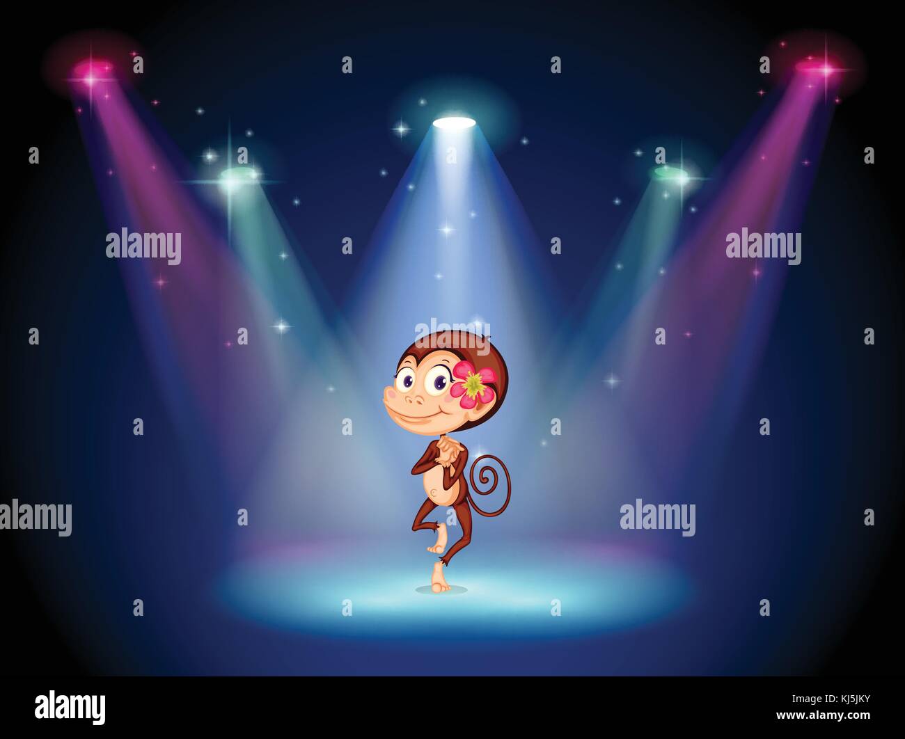 Abbildung: Ein Affe tanzen in der Mitte der Bühne Stock Vektor