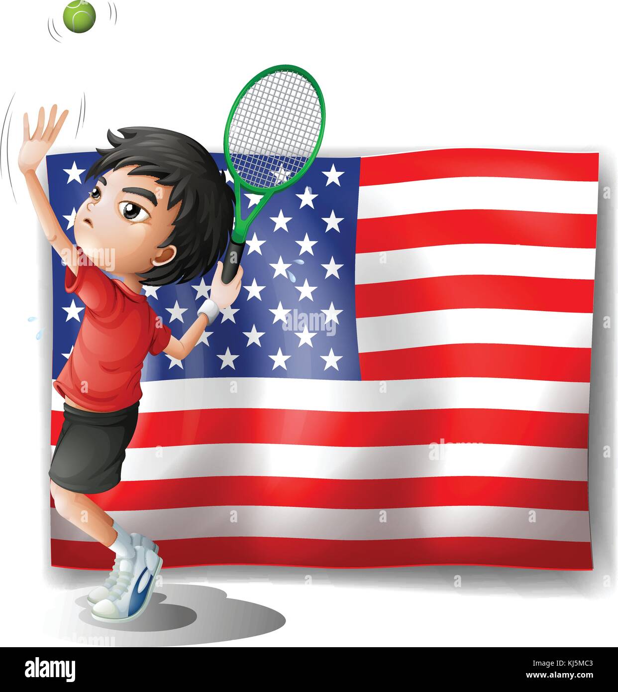 Abbildung: Tennis Athlet und der USA-Flagge auf weißem Hintergrund Stock Vektor