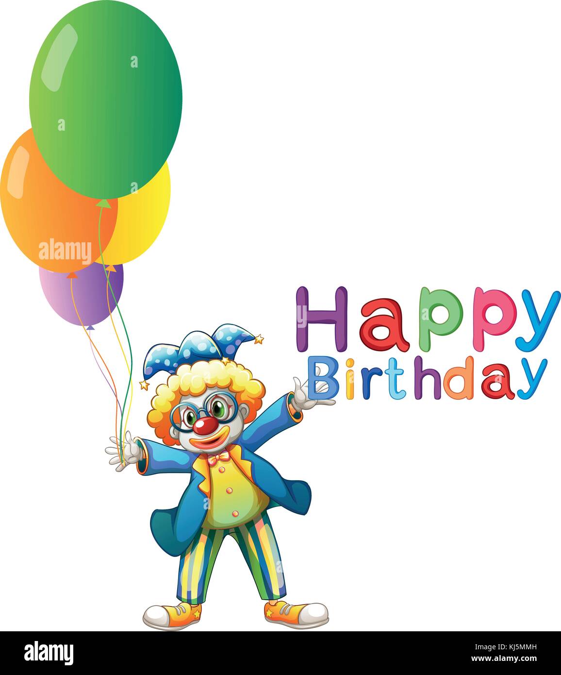 Abbildung: ein Clown mit Luftballons und ein happy birthday Gruß auf ...
