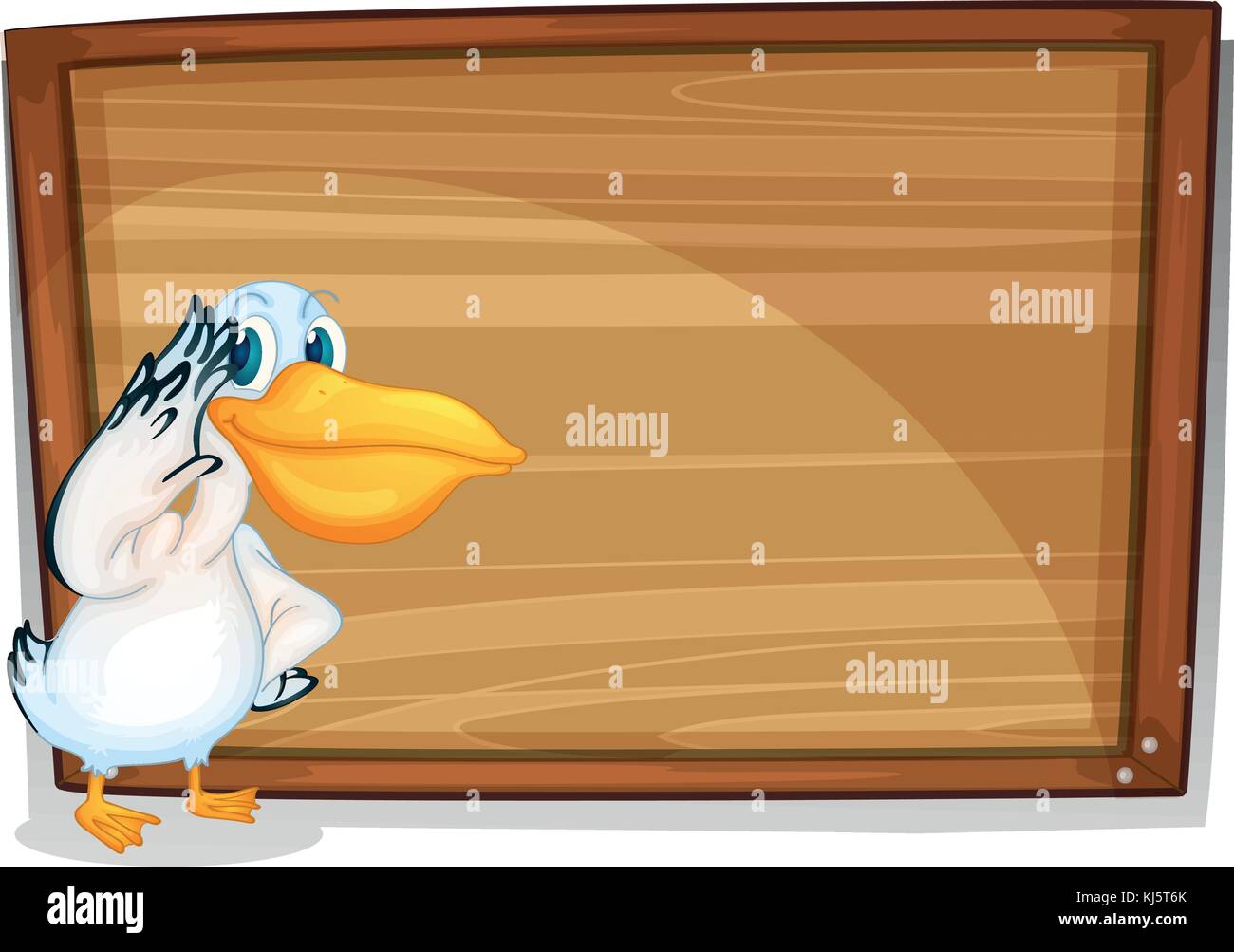 Abbildung: ein Vogel neben einer Holzplatte auf weißem Hintergrund Stock Vektor