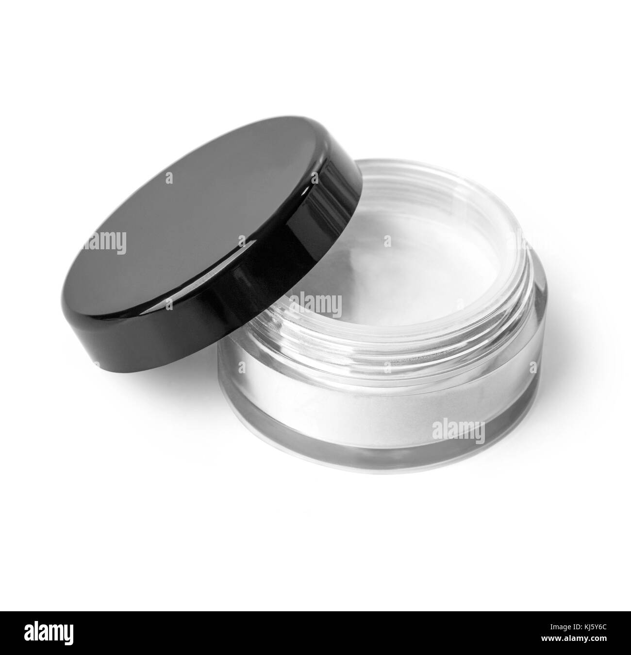 Leere kosmetische Container für Rahm, Pulver oder Gel mit Freistellungspfad Stockfoto