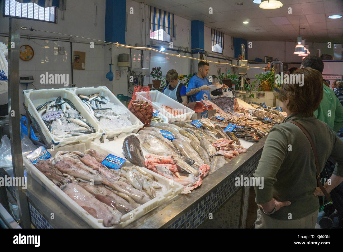 Fischmarkt an Mercado de Nuestra Señora de Africa, Stadt Markt in Santa Cruz de Tenerife, Teneriffa, Kanarische Inseln, Spanien Stockfoto