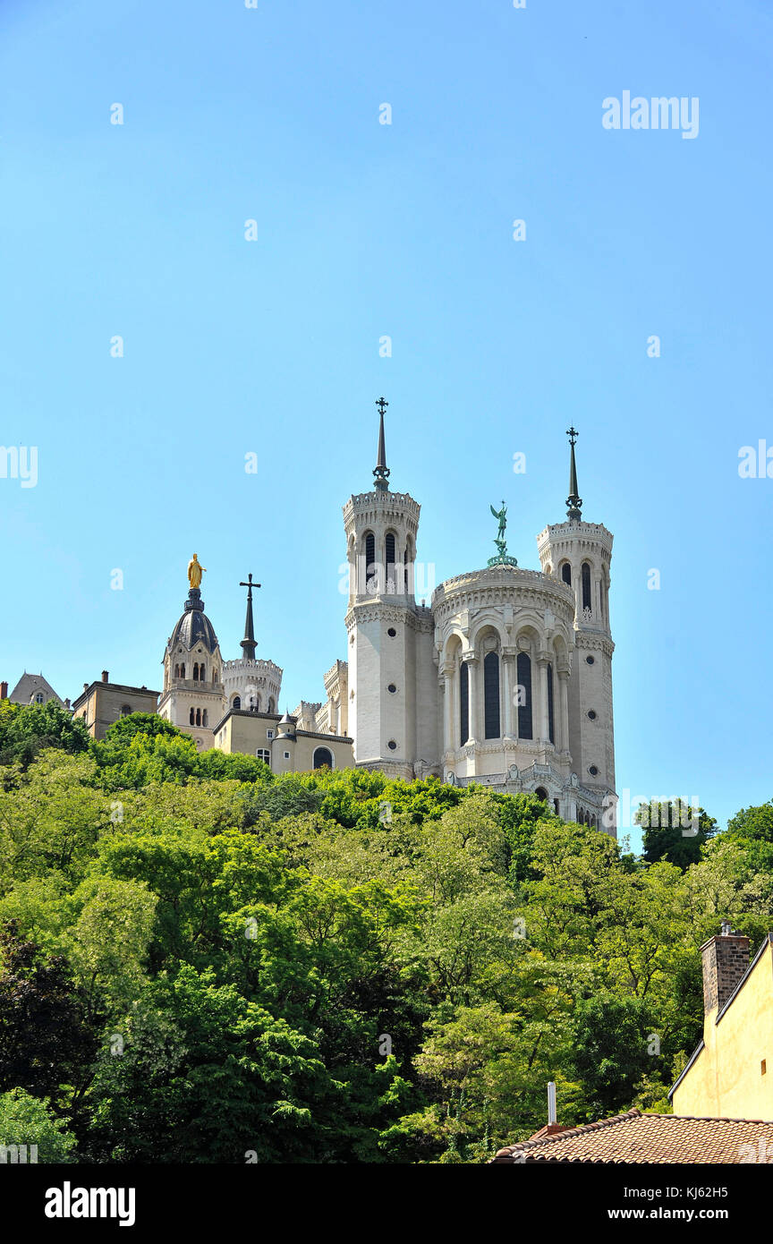 Lyon (Frankreich): Basilika Notre-Dame de Fourviere, registriert als National Historic Landmark (Französisch "Monument Historique") Stockfoto